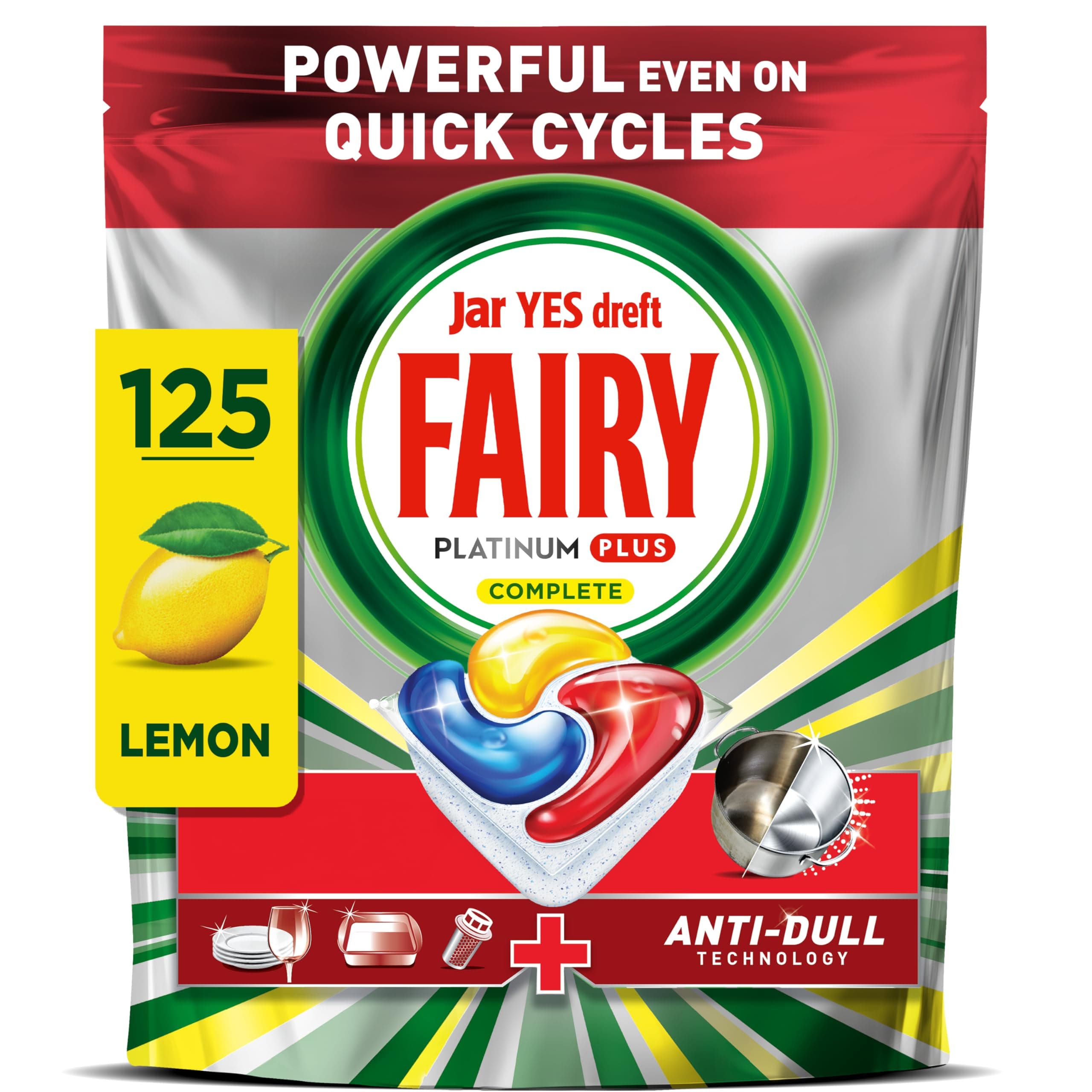 Platinum Plus Complete All-in-1 Dishwasher Tablets, 125 Pack, Citrus. With anti-dull tech & rinse aid action for a deep clean. Effective in short cycles for sparkling dishes.