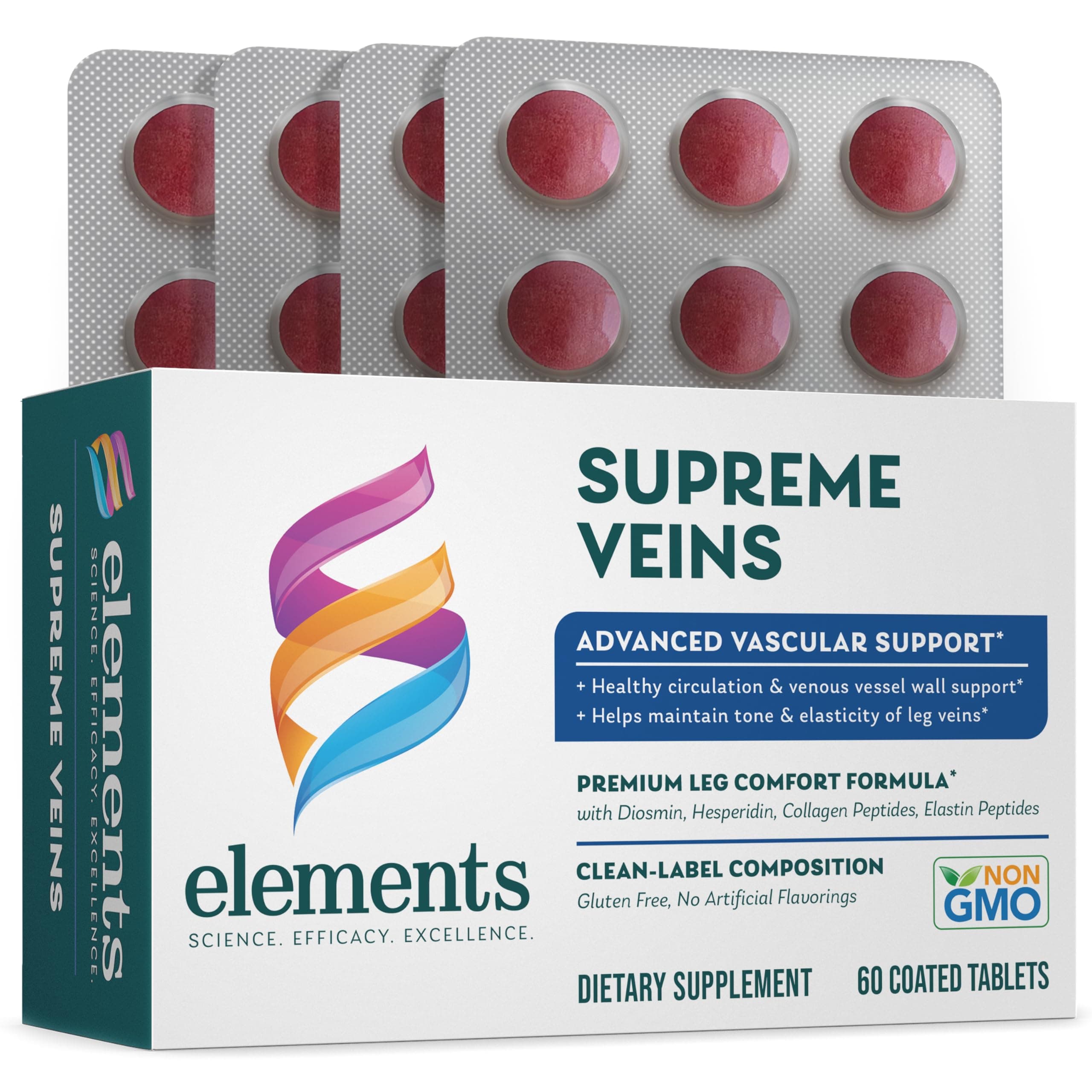 Elements Supreme Veins, 60 Tablets (30 Day Supply), Advanced Vascular Support Supplement, Supports Healthy Circulation and Elasticity in Leg Veins, Gluten Free