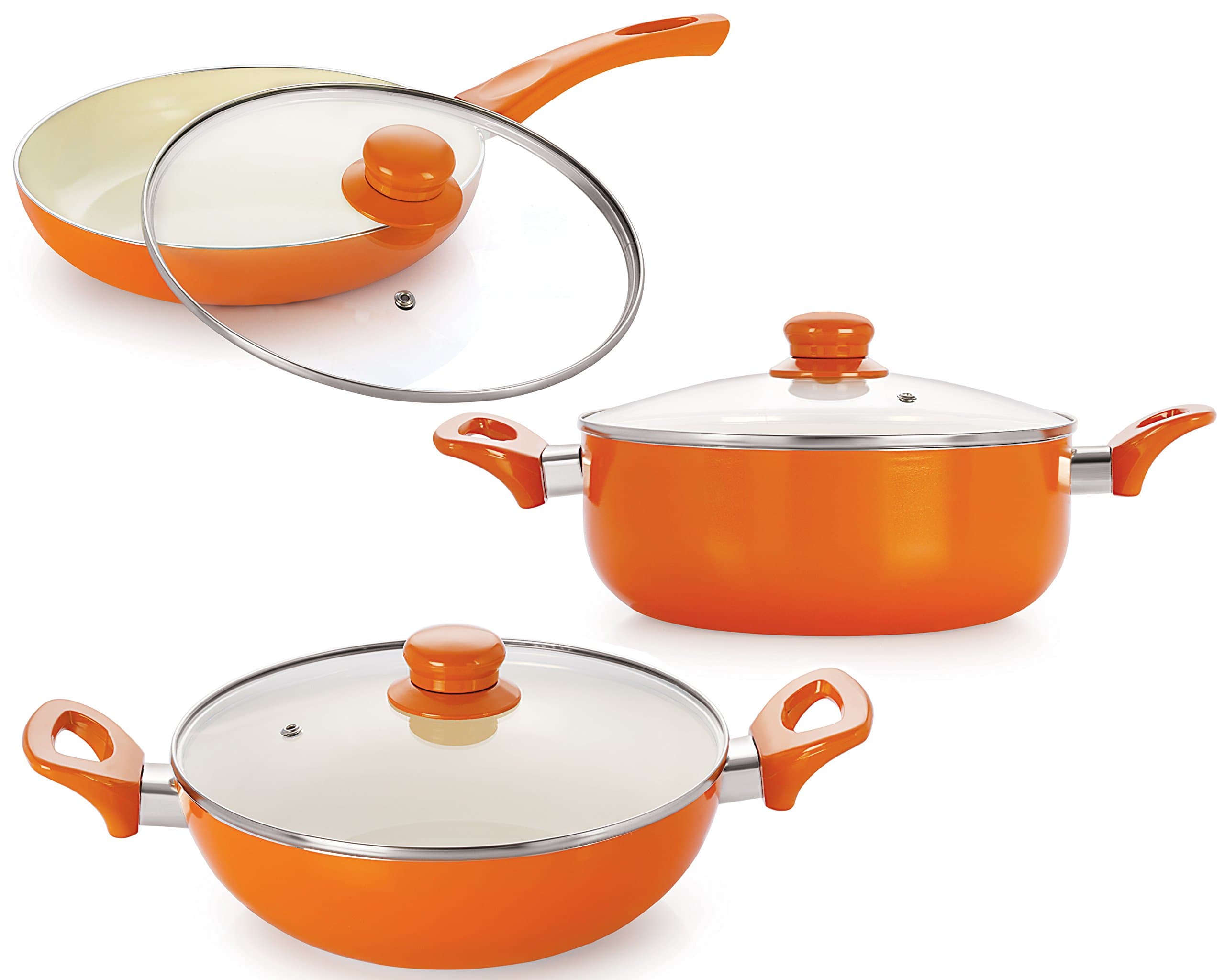 Nirlon Induction Friendly Gas Compatible Ceramic Cookware Set with Tempered Glass Lid