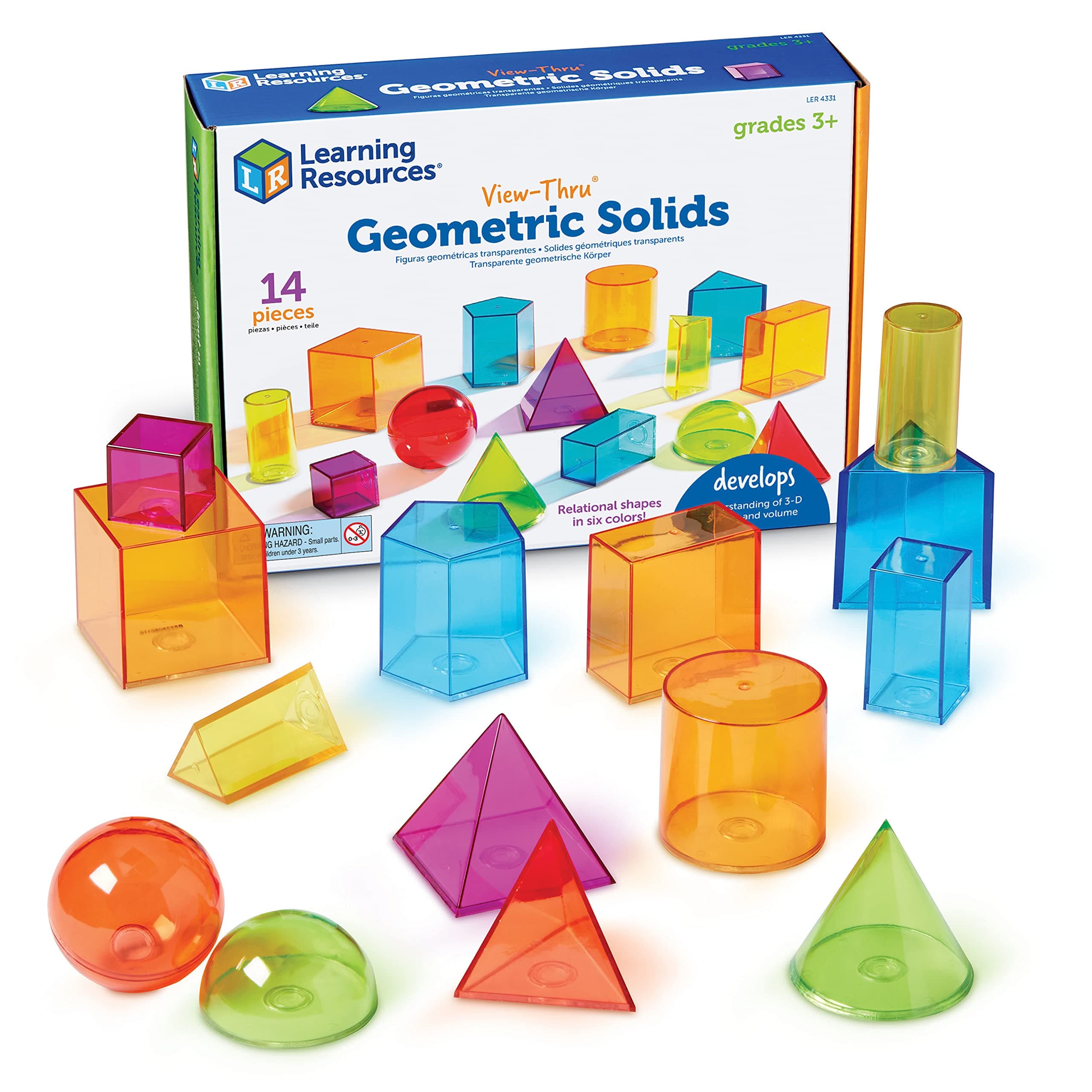 Learning Resources View-Thru Geometric Solids - Classroom Must Haves, Teacher Supplies, Geometry Set, Pattern Blocks, Homeschool, 3d School Shapes For Teaching, Math Manipulatives Essentials