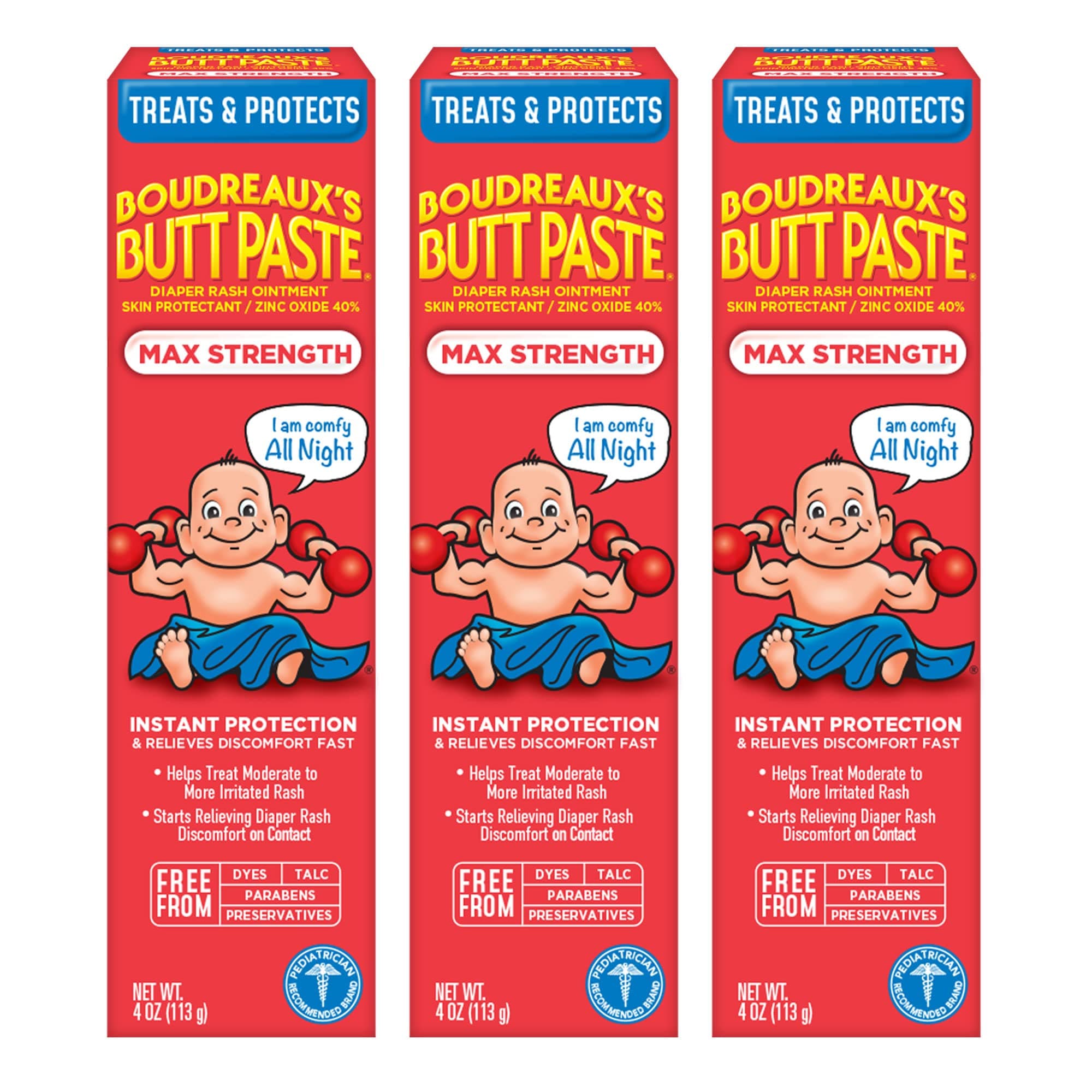 Boudreaux's Butt Paste Maximum Strength Diaper Rash Ointment, 4 Ounce , (Pack of 3)