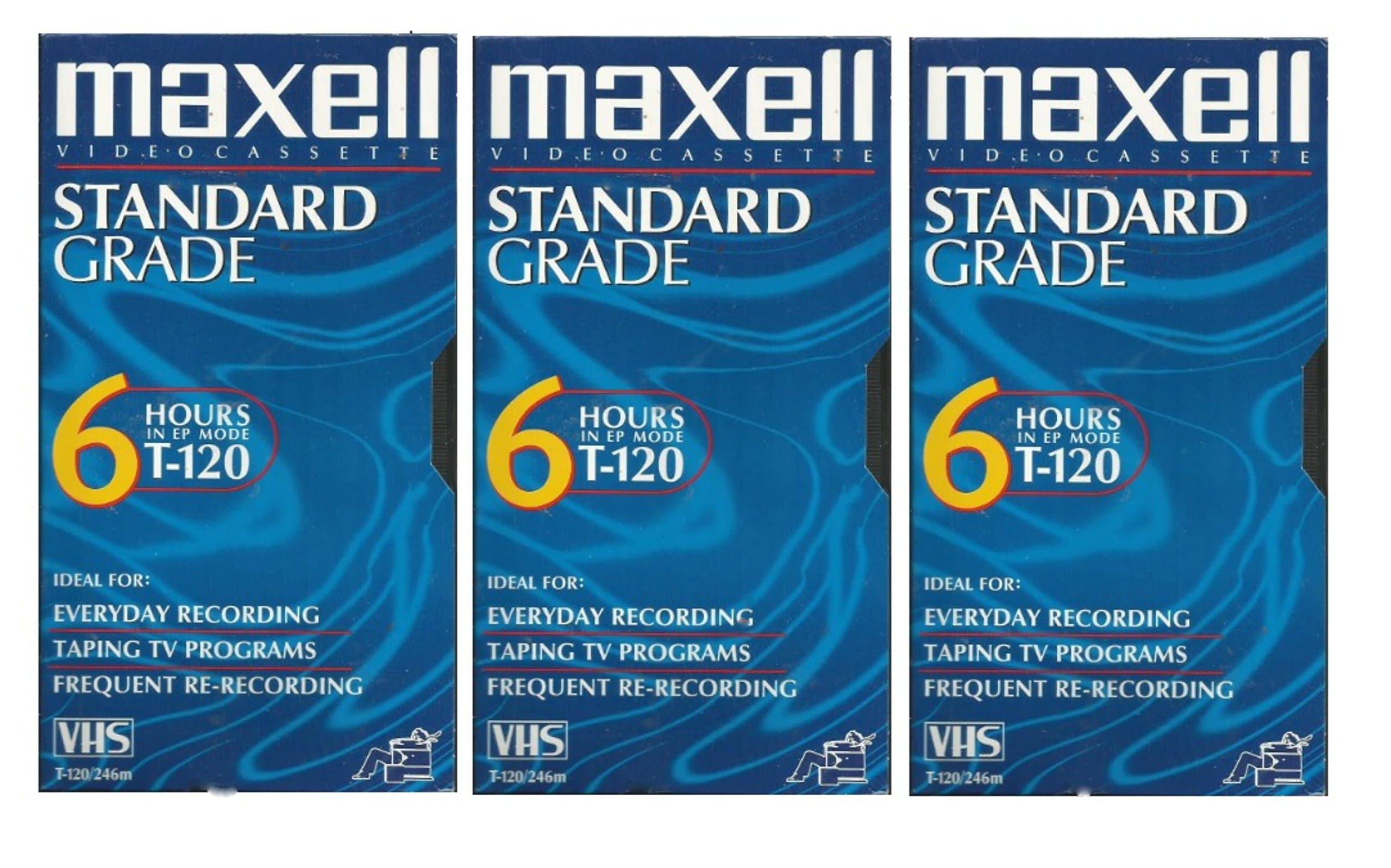 VHS Blank 3-Pack Standard Grade T-120 6 Hour EP Mode /246m
