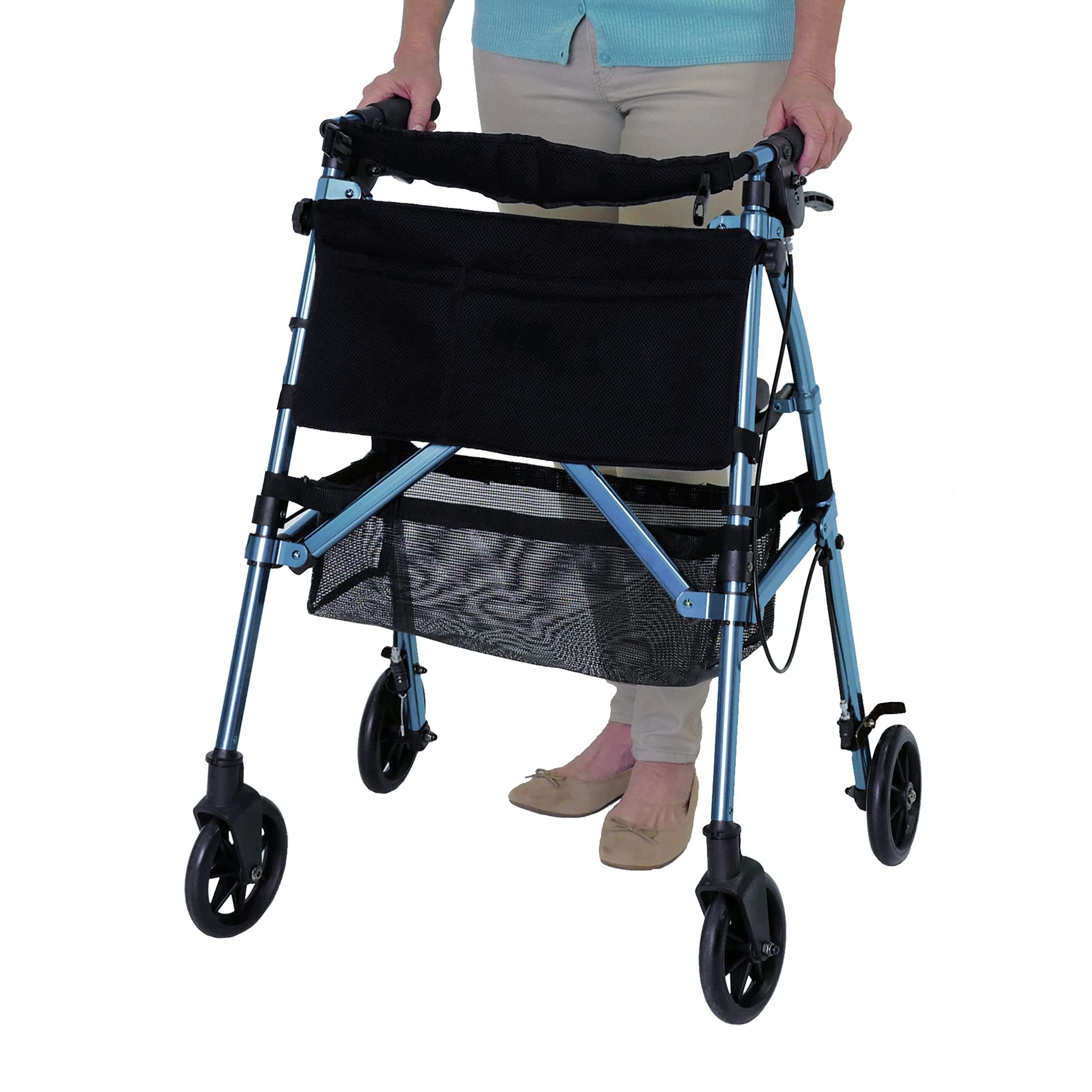 StanderEZ Fold-N-Go Rollator Micro, Lightweight Rolling Walker for Short Seniors with Seat & Brakes, Cobalt Blue (Eligible for VAT Relief in The UK)