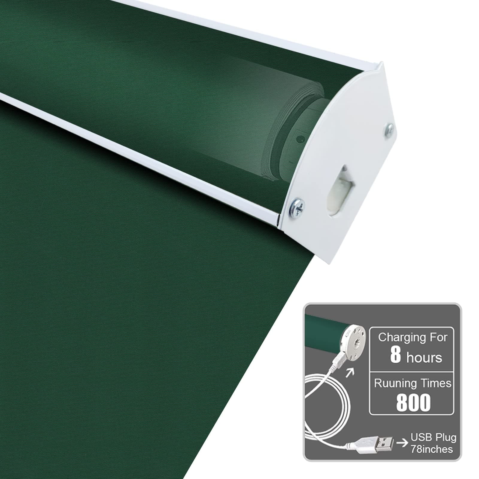 Motorized Blackout Valanced Window Shades, Remote Control Wireless and Rechargeable Roller Blinds with Top Valance, UV Protection Dark Green Fabric Roller Shades for Windows, Doors, French Door