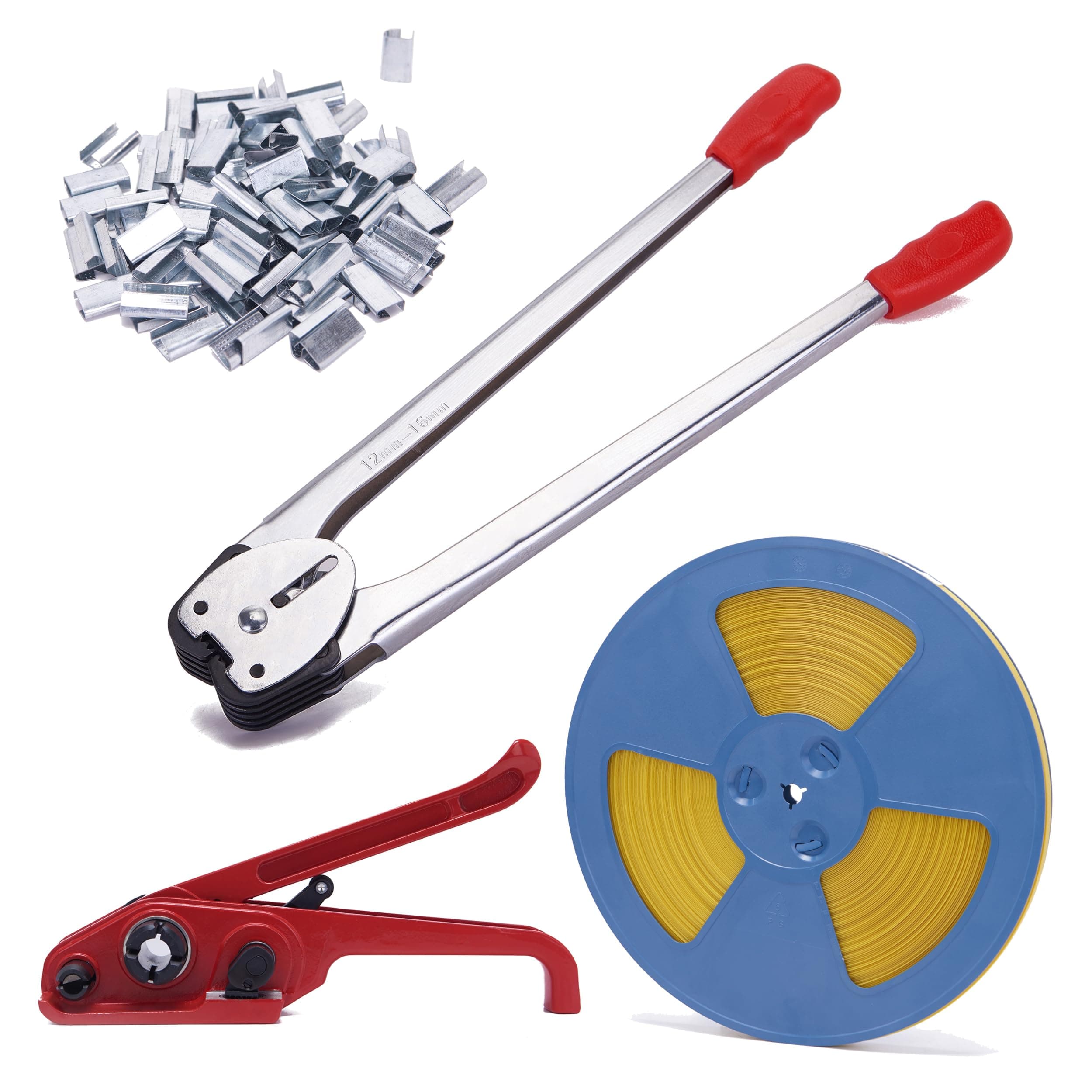 Banding Strapping Kit - Pallet Packaging Strapping Tool with Sealer Tools, 328' Length x 1/2" Wide, 100 Metal Seals Included - Durable Poly Strapping Kit a