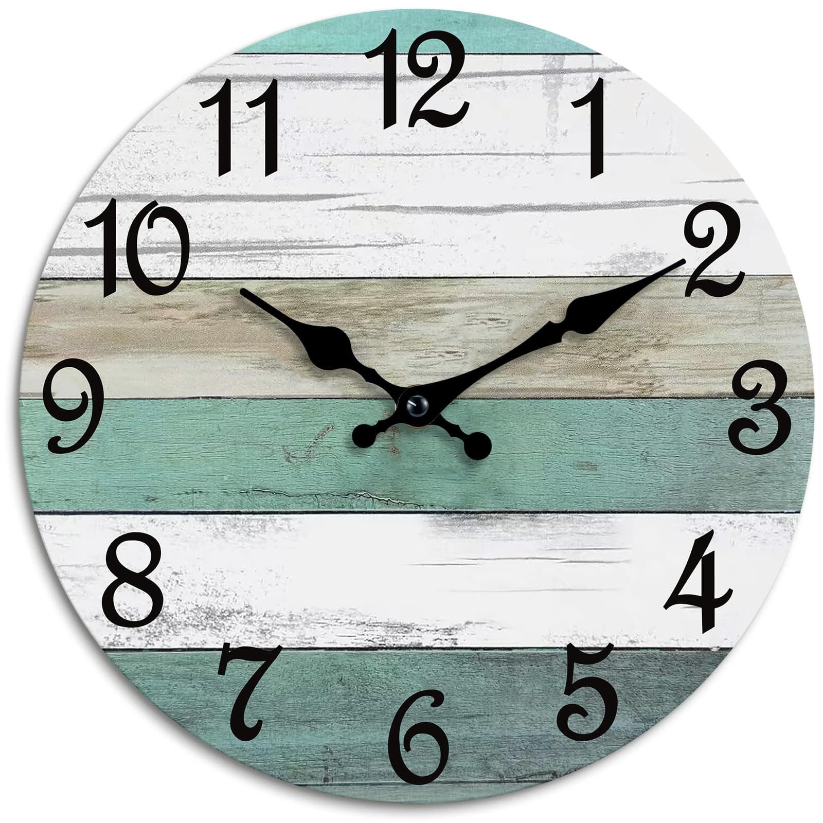 CHYLIN 8 Inch Brown Teal Wall Clock Silent Non Ticking for Kitchen