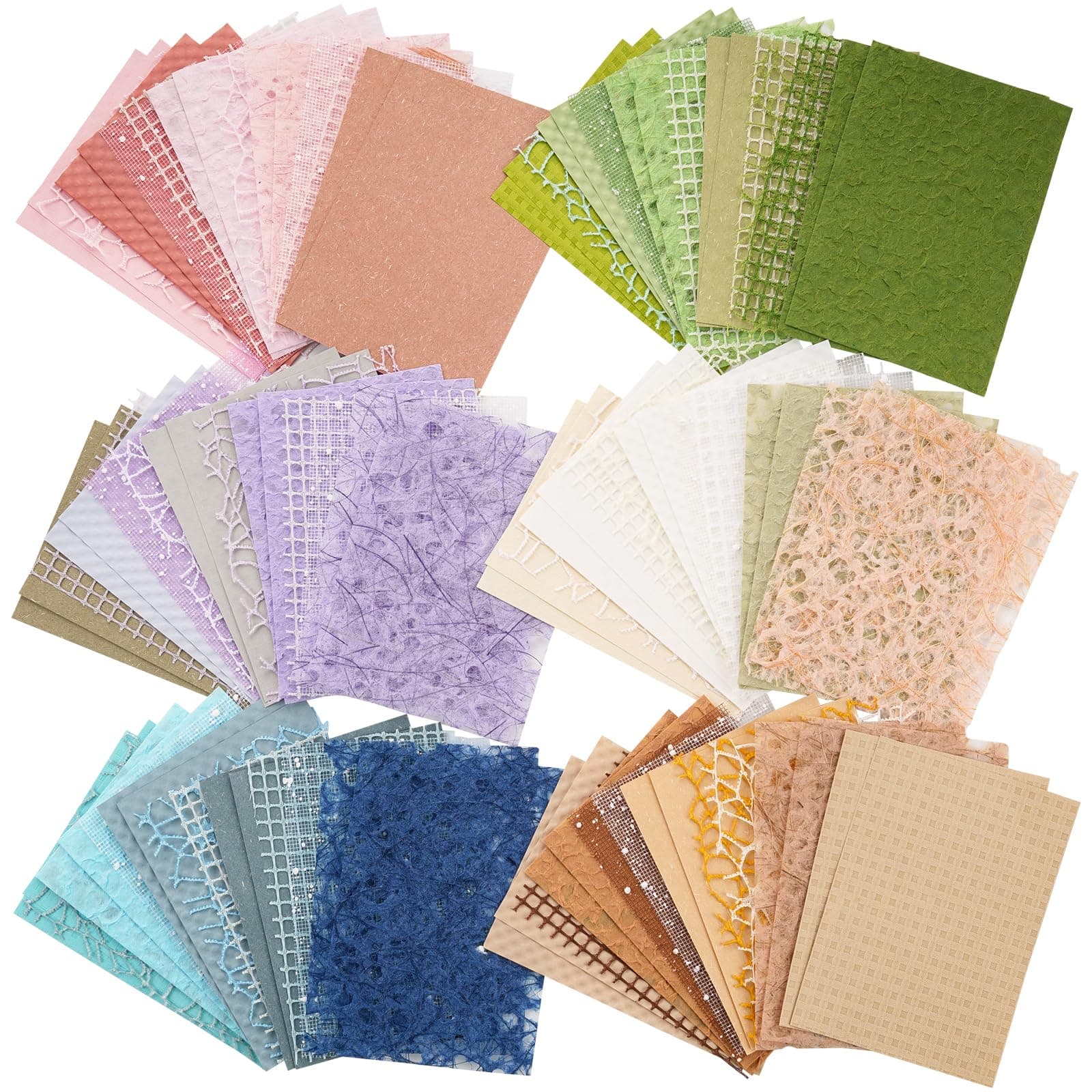 96 Sheets Textured Scrapbook Paper and Mesh Fabric Assorted Set - 6 Pack Mixed Special Paper for Scrapbooking Planner Bullet Junk Journal Supplies Mixed Media Collage Card Embellishments 3.9x5.5 Inch