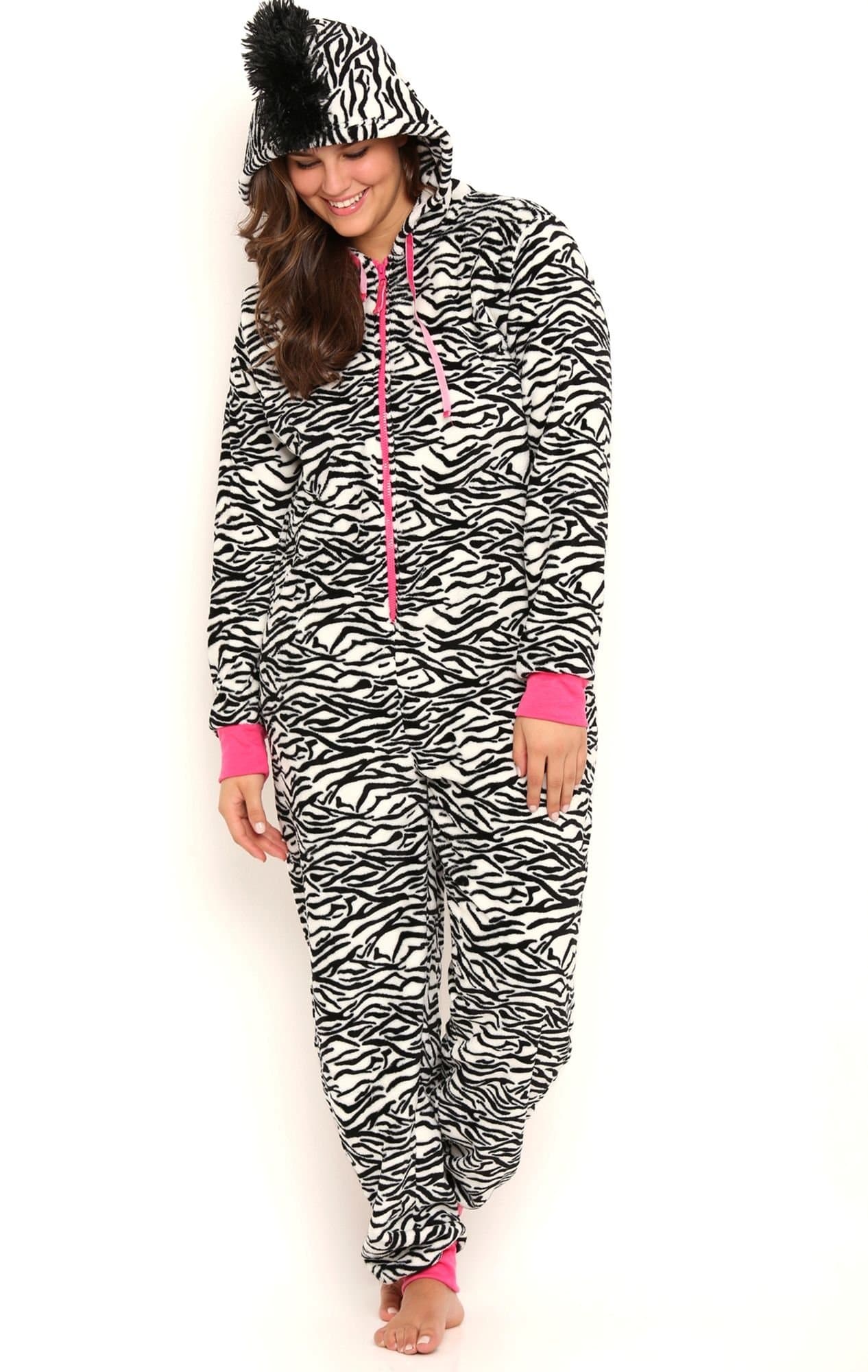 Deb Junior Plus Size Zebra Print Onesie with Mohawk