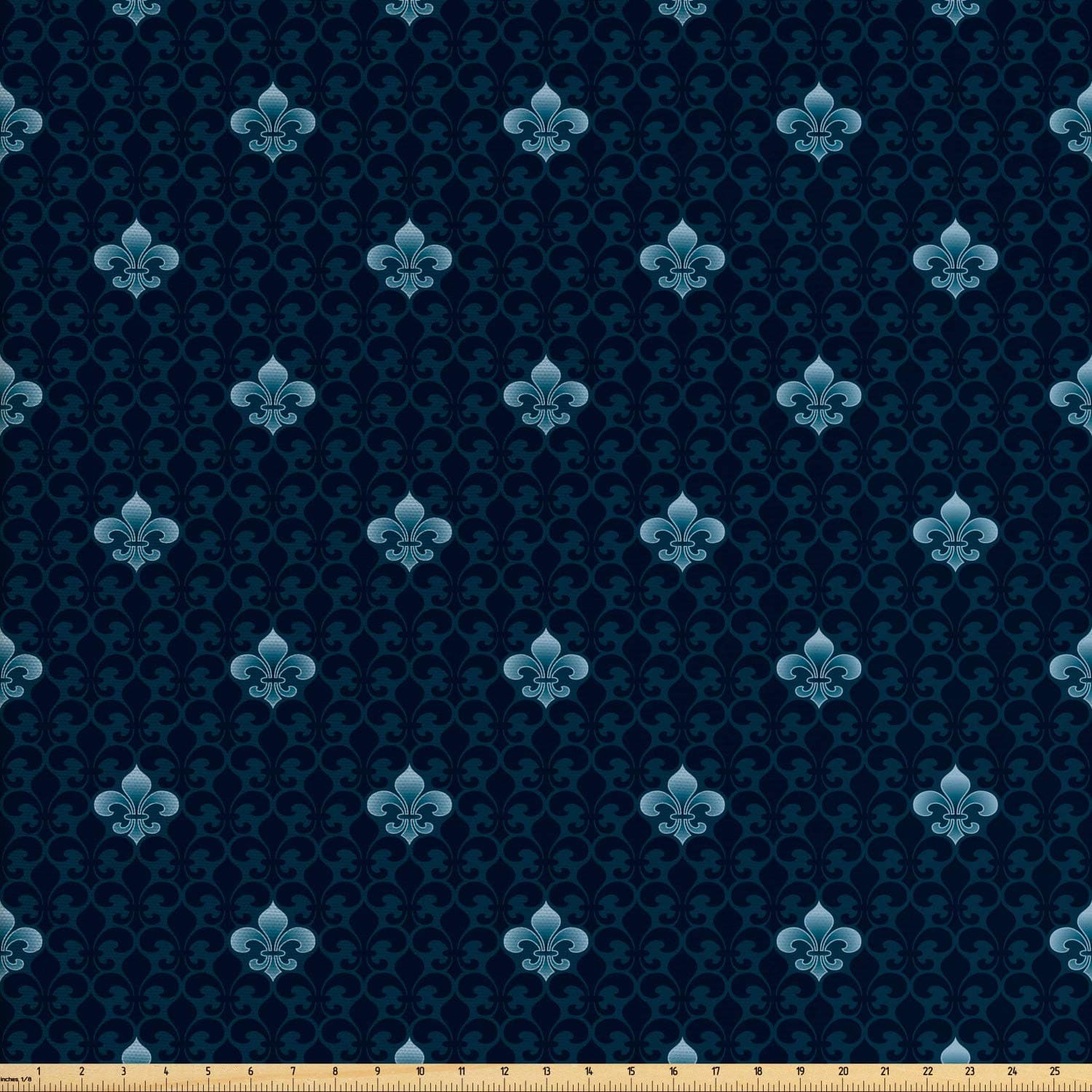 Lunarable Fleur De Lis Fabric by The Yard, Antique Pattern Royal Arms of France Symbolic Art Print, Decorative Fabric for Upholstery and Home Accents, 1 Yard, Dark Blue