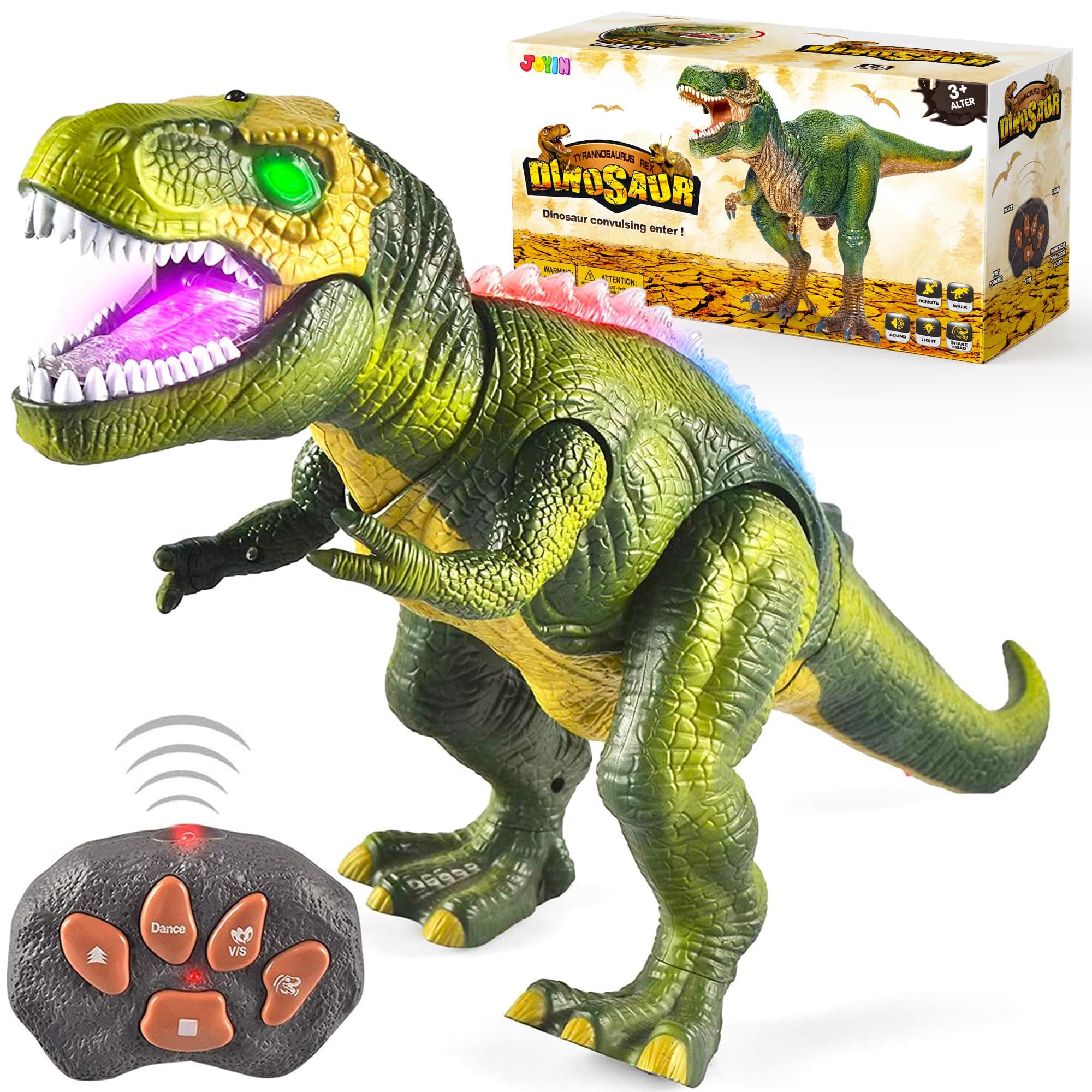 LED Light Up Remote Control Dinosaur Walking and Roaring Realistic T-Rex Dinosaur Toys with Glowing Eyes, Walking Movement, Shaking Head For Toddlers Boys Girls