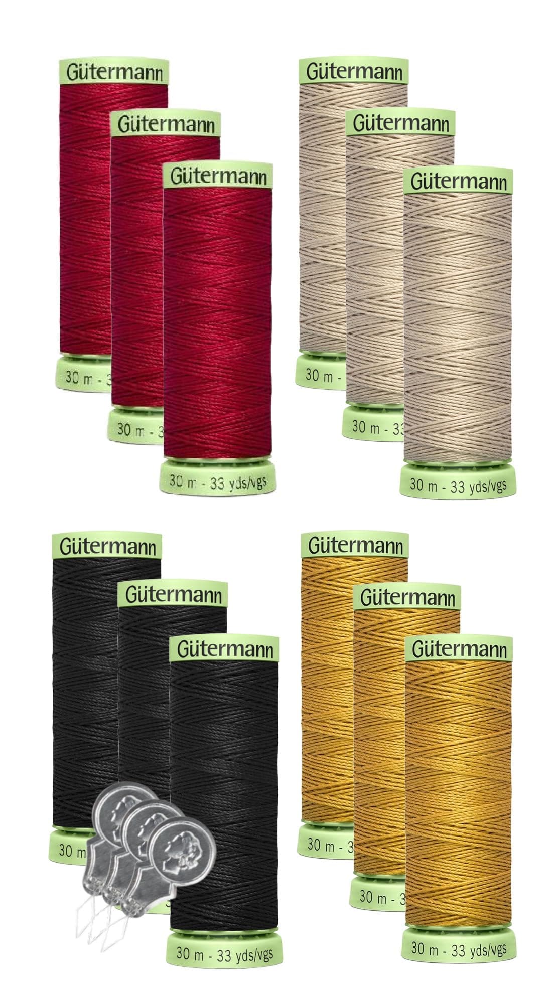 Gutermann Top Stitch Heavy Duty Thread, 12-Pack Bundle with 3 Bella's Crafts Needle Threaders (Popular Mix 1)
