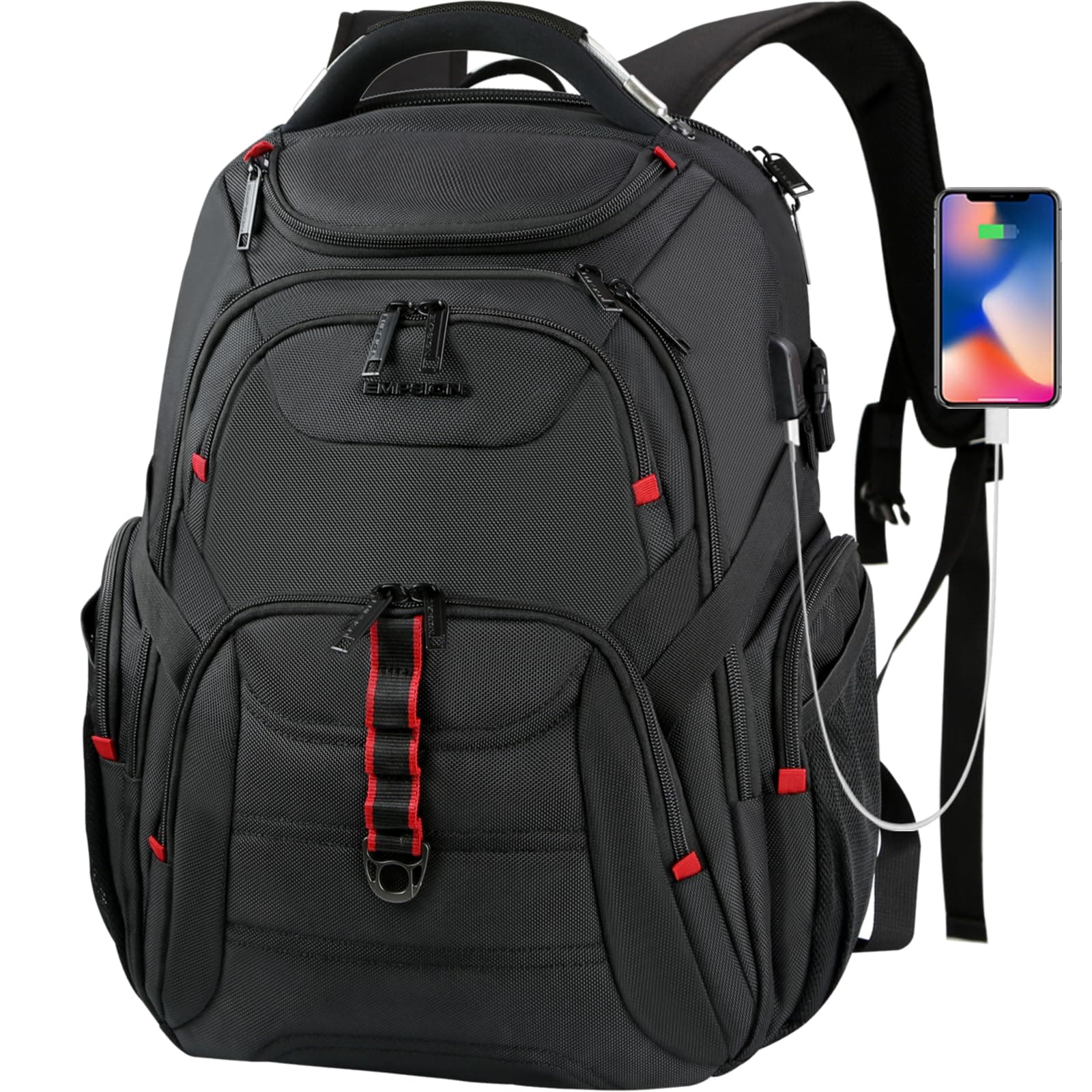 - EMPSIGN Travel Laptop Backpack for men, 17.3 Inch Computer Backpack, 45L Anti-Theft Business Laptop Backpack with USB Charging Port, Water-Repellent Work College School Backpack for Men Women, Black