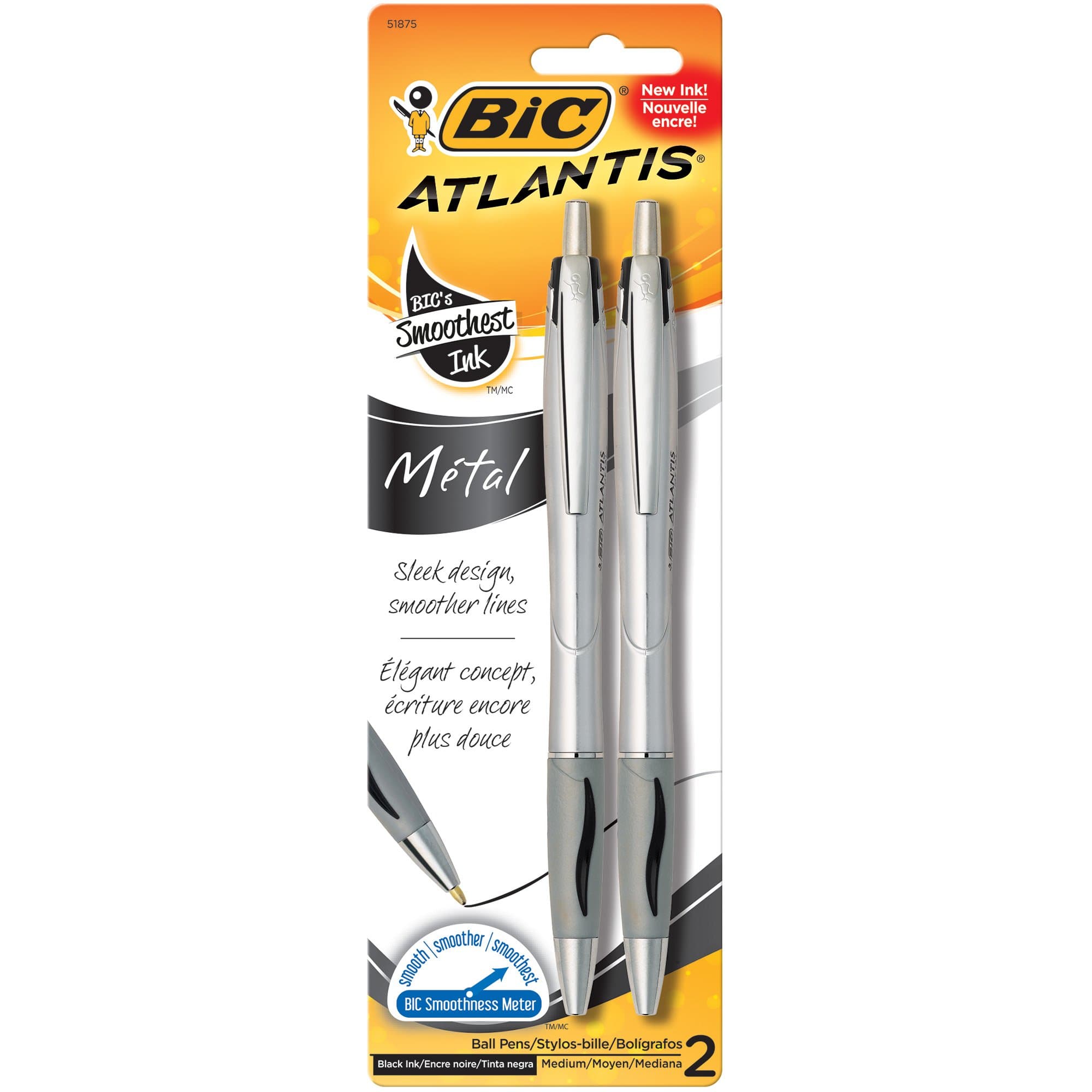 Atlantis Metal Medium Ballpoint Pen (1.2mm) 2-Pack, Black (VCGMTP21), Packaging May Vary