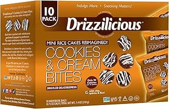 Drizzilicious Mini Flavored Rice Cakes Cookies & Cream - Rice Crisps, Healthy Snack for Adults and Kids, Vegan, Gluten Free Snack, Allergen Free, Only 90 Calories Per Bag - 0.74 oz (Pack of 10)