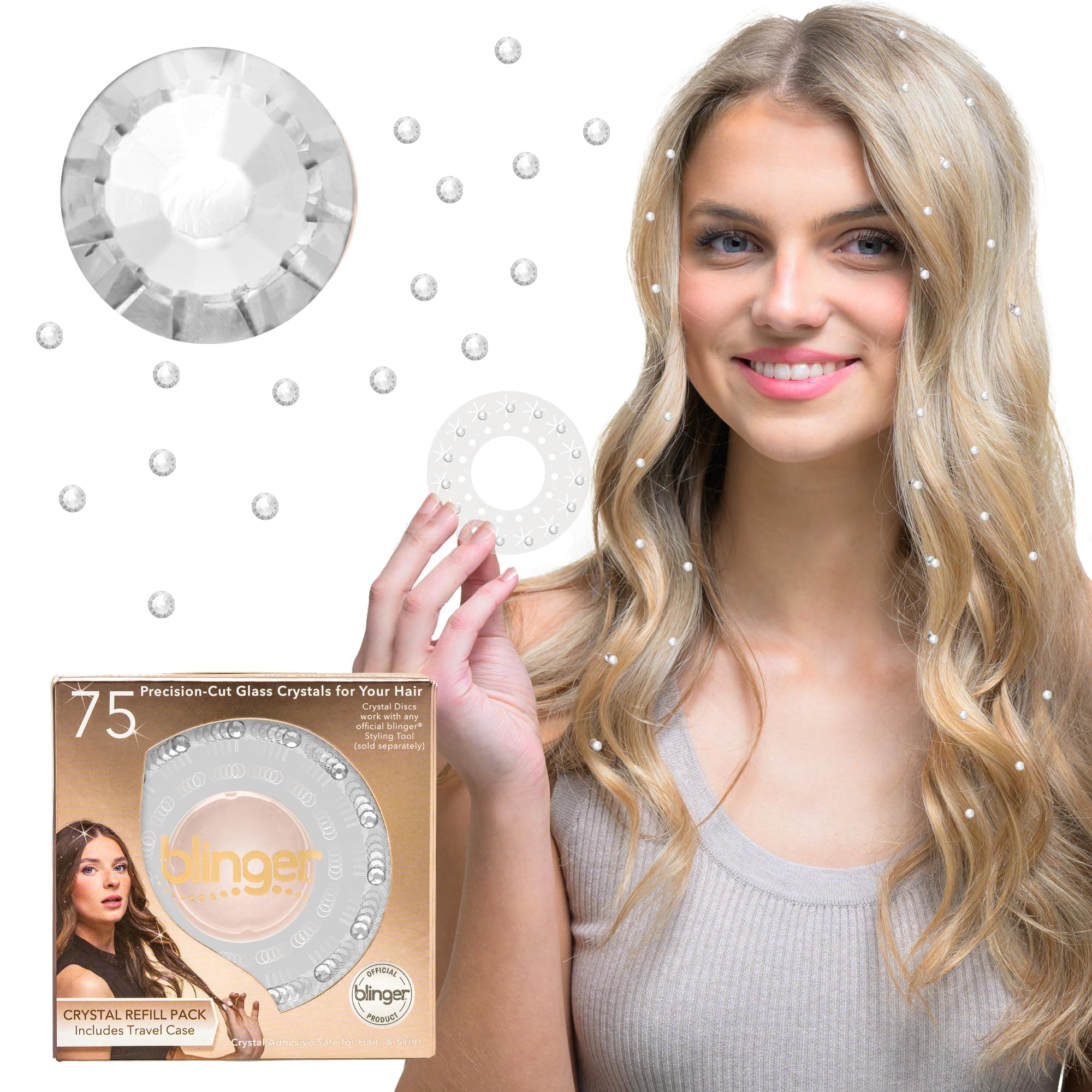 Crystal Refill Pack | 5 Discs - 75 Precision-Cut Glass Crystals | Styling Tool not included | Crystal 4 mm
