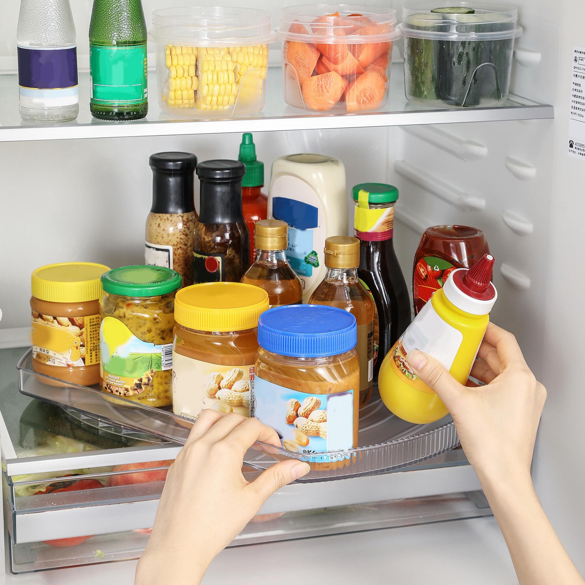 Lazy Susan Turntable Organiser for Fridge,16.5'' Clear Rectangular Fridge Organisers Storage, Rotating Spice Rack, Fridge Lazy Susan Organiser for Cabinet Table Pantry Kitchen Countertop