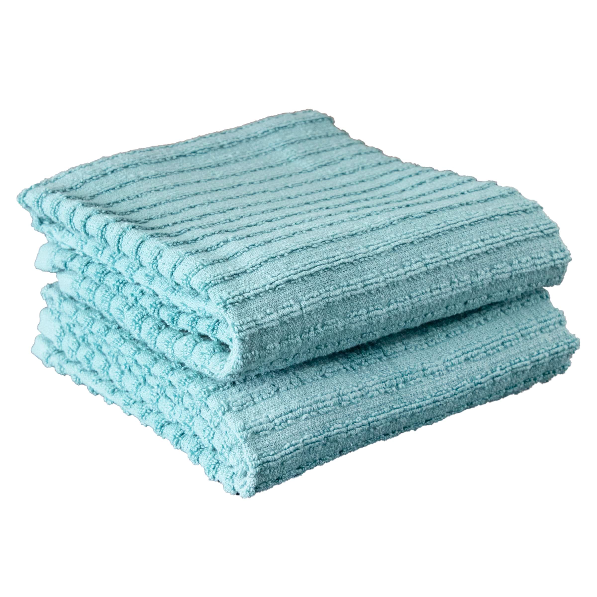 Royale Collection 100% Combed Terry Cotton, Highly Absorbent, Oversized, Kitchen Towel Set, 28" x 18", 2-Pack, Dew
