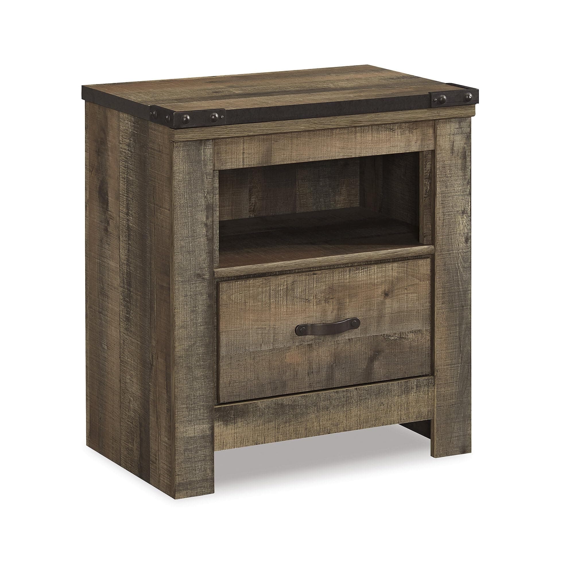 Trinell Rustic 1 Drawer Nightstand with USB Charing Stations, 26.22" Tall, Warm Brown