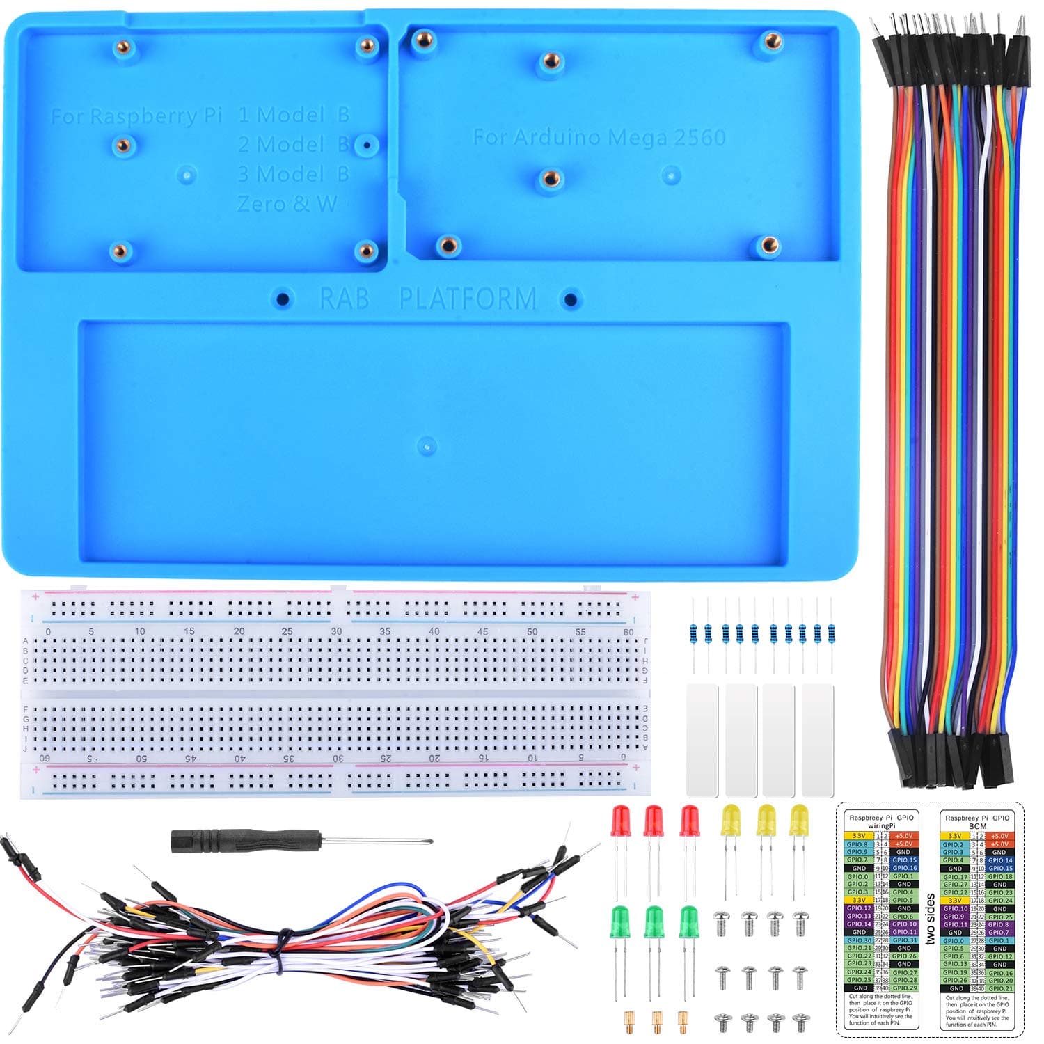 Breadboard Kit with Arduino Raspberry Pi Breadboard Holder, 14 in 1 RAB Holder Kit for Arduino UNO R3, Arduino Mega 2560, Raspberry Pi 3B+, 3B, 2B, 1B+ Zero W, and Breadboard (RAB Holder Kit)