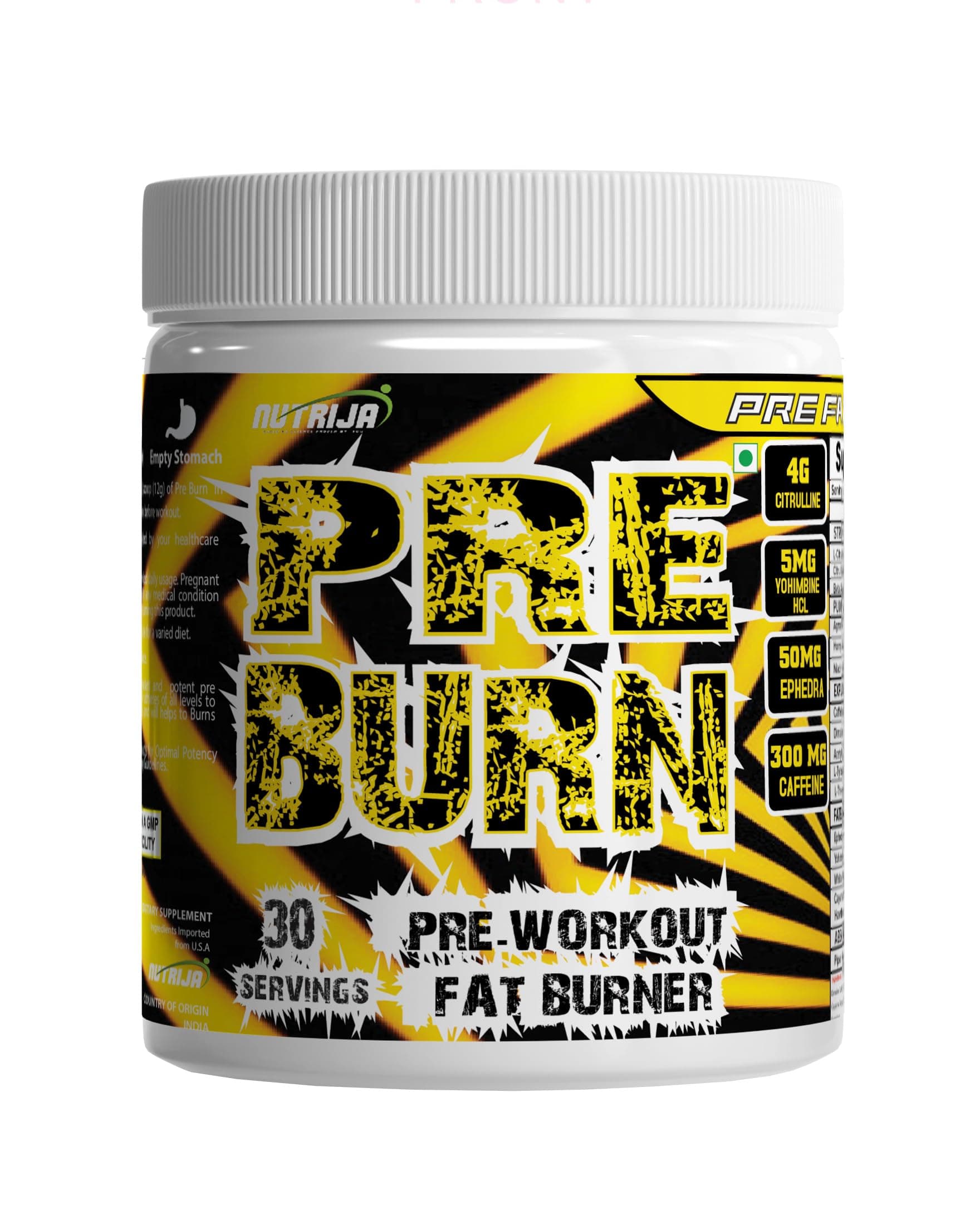Pre Burn - Advanced Pre-Workout Powder with Fat Burning Blend, Specially For Cutting & Shreding - 30 Servings (Tangy Orange) (360 Gram)