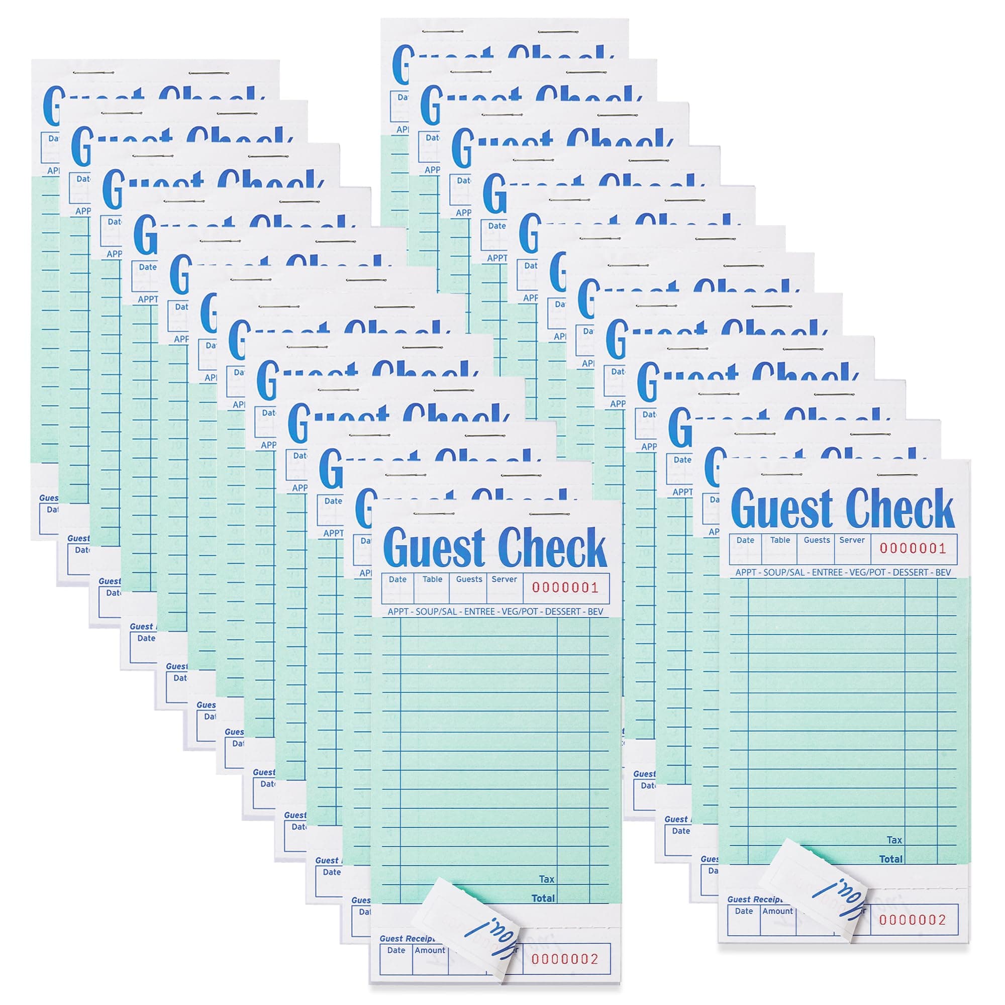 24 Pack Guest Checks Books for Servers Server Note Pads, Waitress Notepad for Restaurants, Waiter Checkbook, Paper Checks 50 Sheets/Pack, 1200 Total Tickets Green