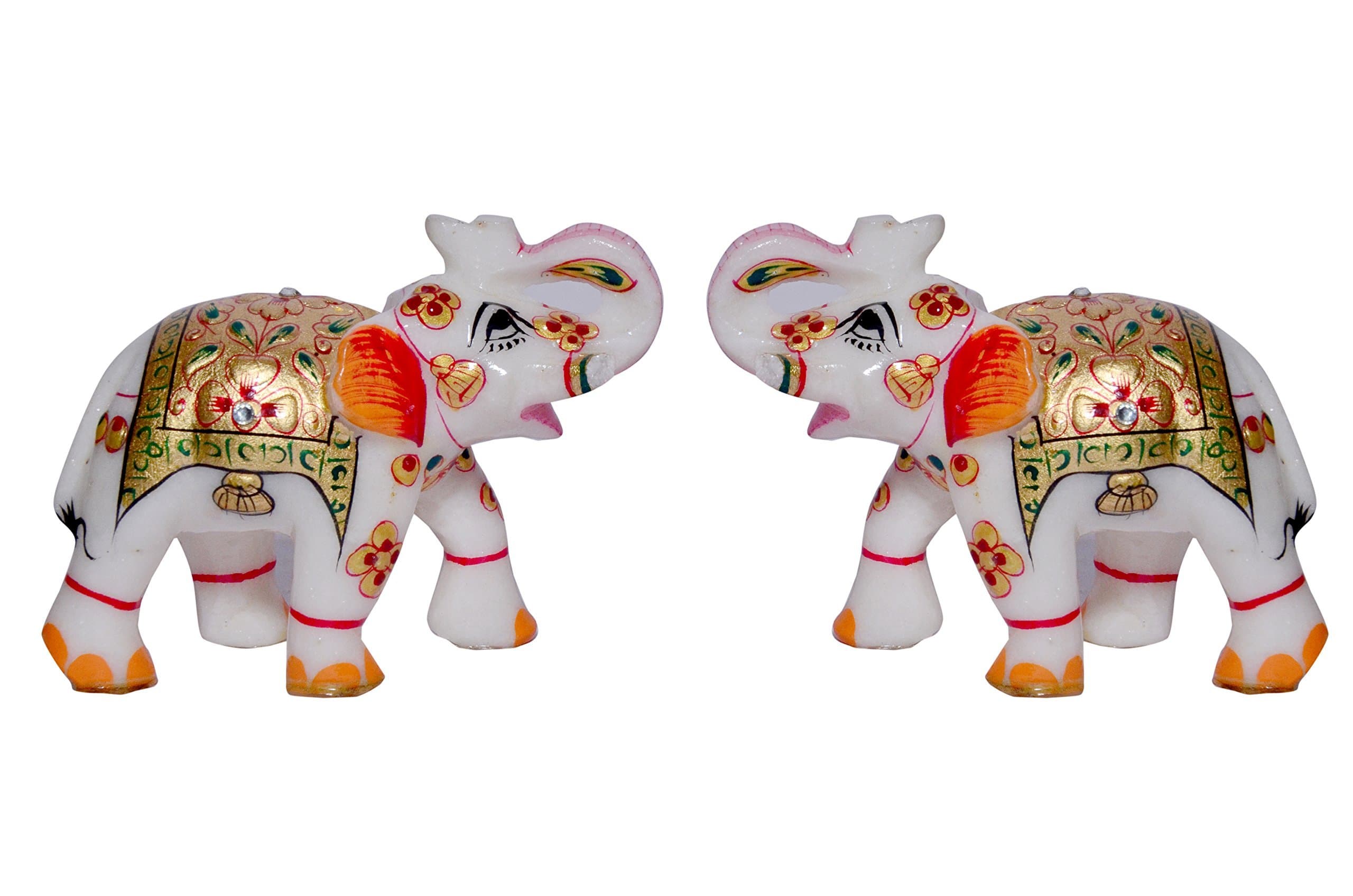 Vaah Marble Elephant Pair (Multicolour, 7.62x4x5.08cm)