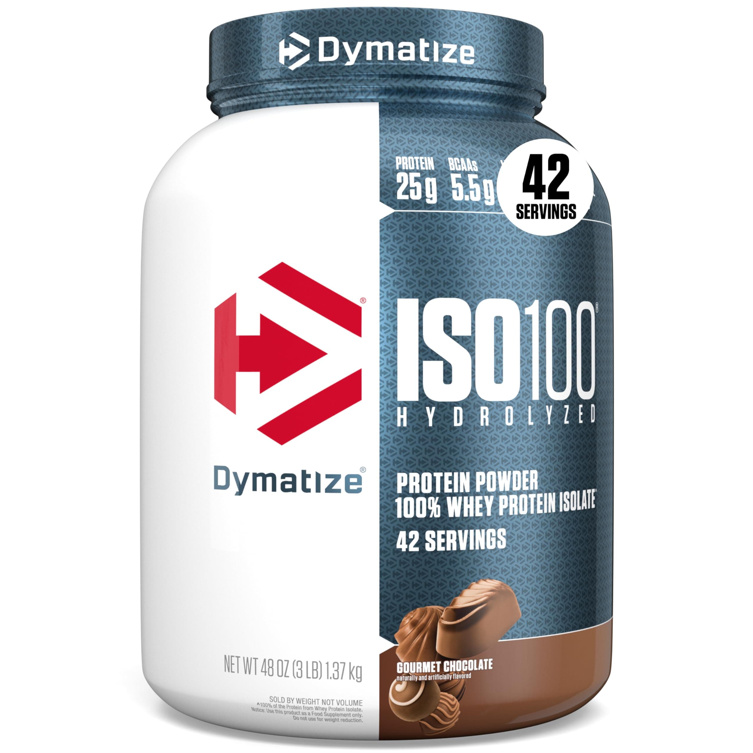 ISO100 Hydrolyzed Protein Powder, 100% Whey Isolate Protein, 25g of Protein, 5.5g BCAAs, Gluten Free, Fast Absorbing, Easy Digesting, Gourmet Chocolate, 3 Pound (42 Servings)