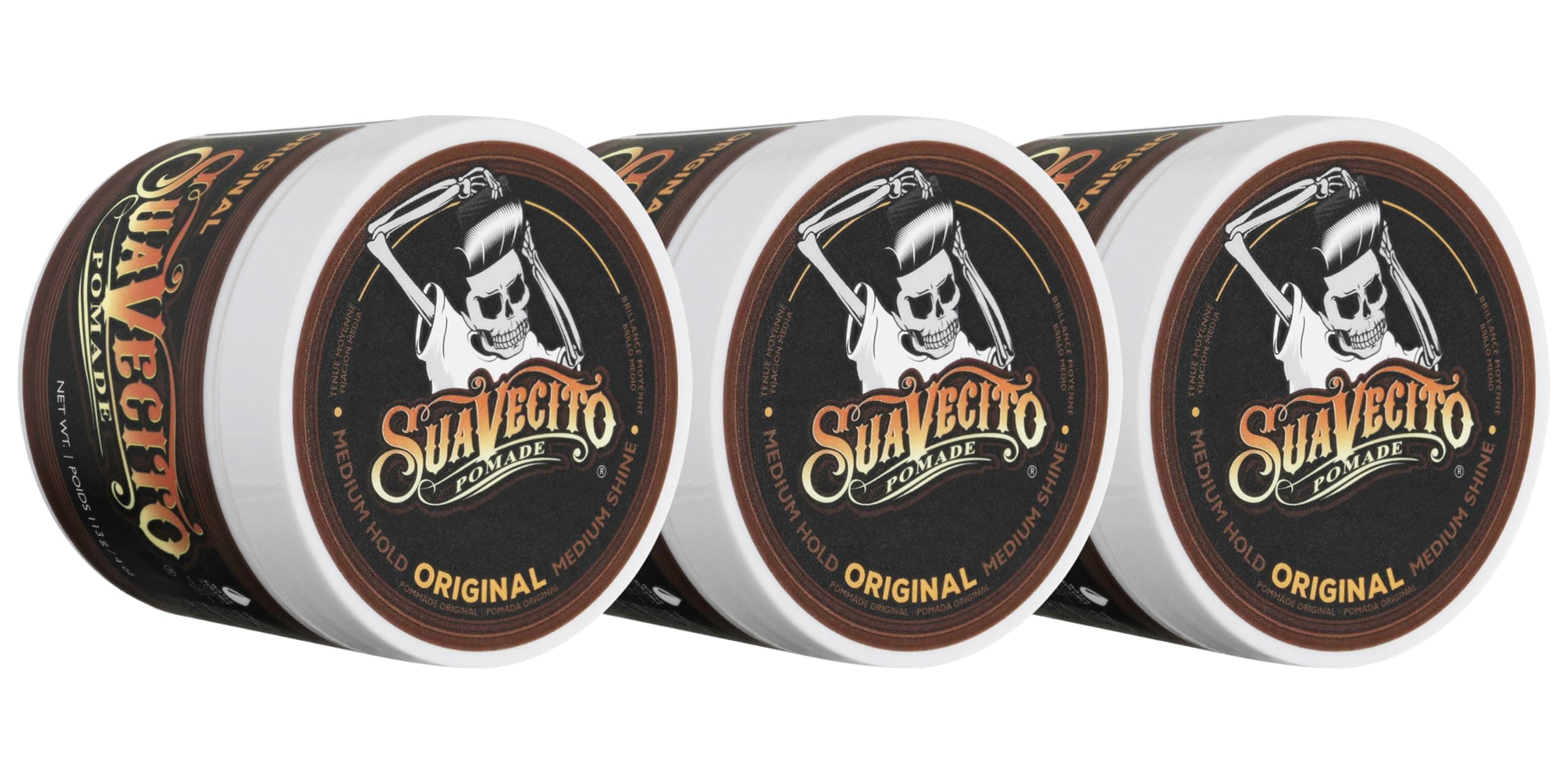 Suavecito Pomade Original Hold 4 oz, 3 Pack - Medium Hold Hair Pomade For Men - Medium Shine Water Based Wax Like Flake Free Hair Gel - Easy To Wash Out - All Day Hold For All Hairstyles