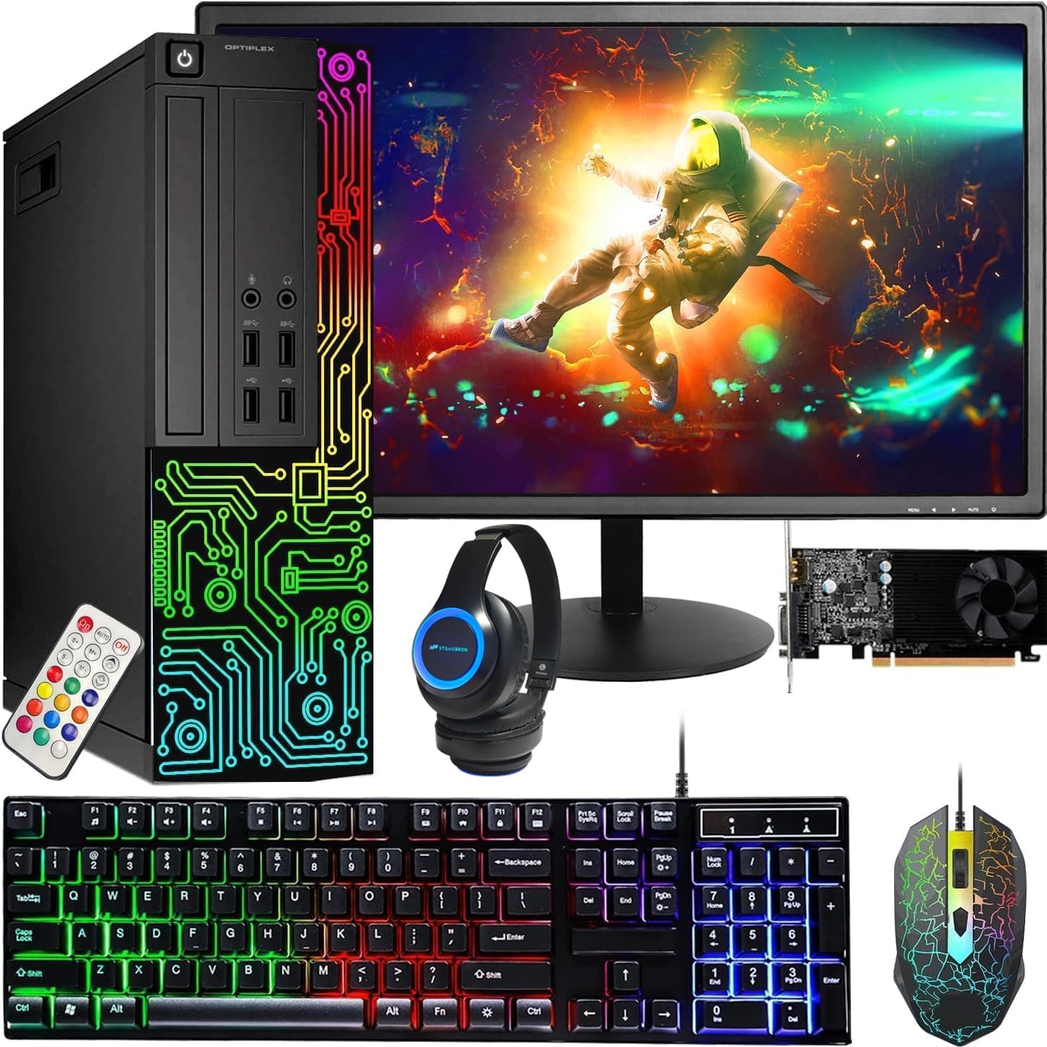 Dell RGB Gaming Desktop Computer PC, Intel Core i5, GeForce GT 1030 2GB GDDR5, 16GB RAM, 512GB SSD, 24 Inch HDMI Monitor, RGB Keyboard Mouse and Headset, WiFi, Windows 11 Pro (Renewed)