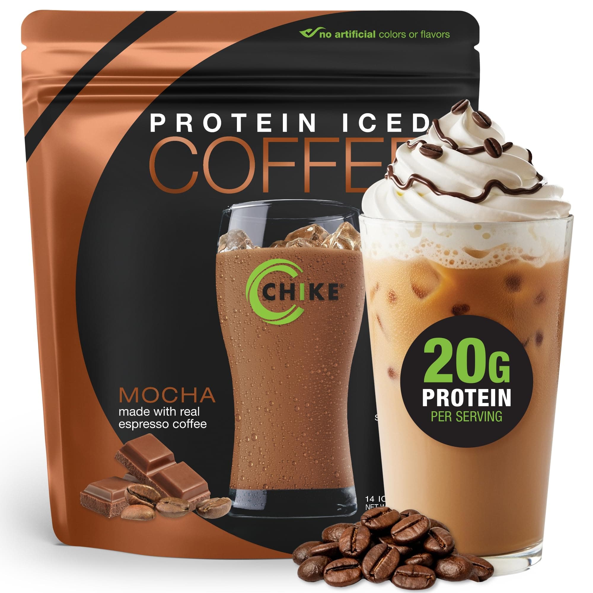 Mocha High Protein Iced Coffee, 20 G Protein, 2 Shots Espresso, 1 G Sugar, Keto Friendly and Gluten Free, 14 Servings (15.3 Ounce)