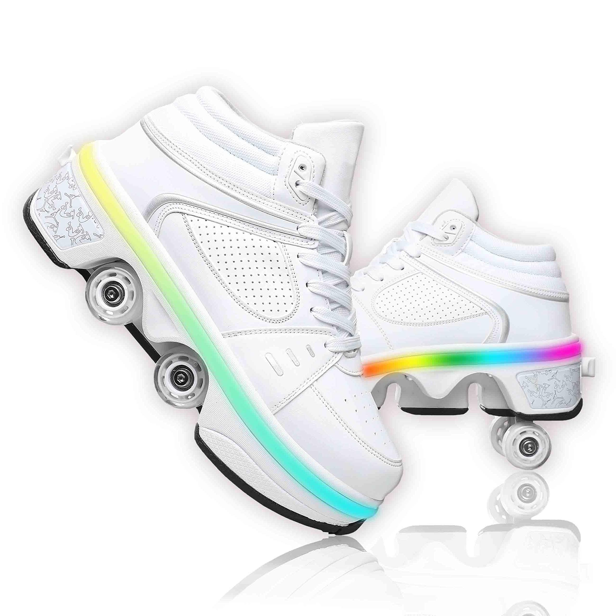 Double-Row Deform Wheel Automatic Walking Shoes Invisible Deformation Roller Skate 2 in 1 Removable Pulley Skates Skating Parkour