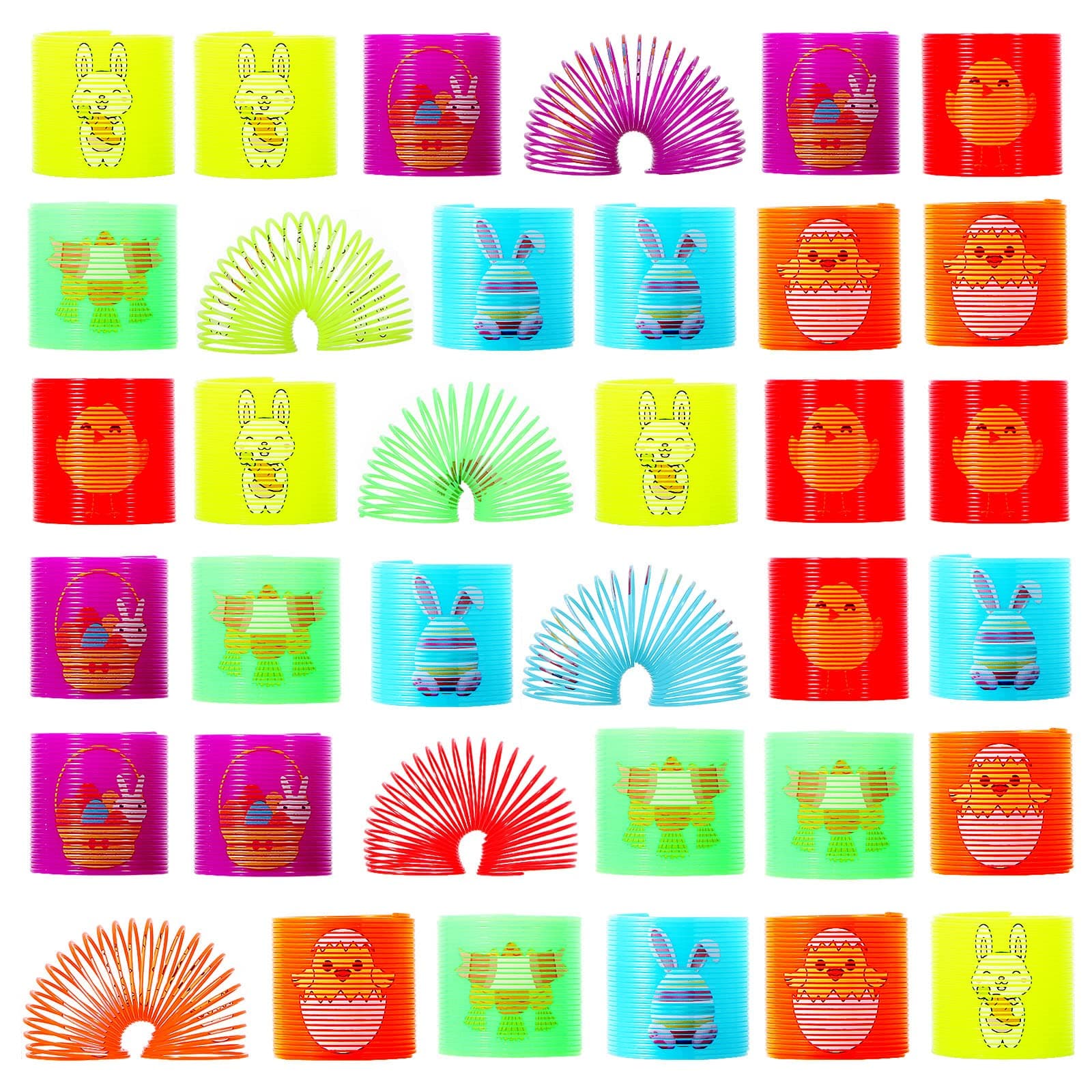 Mchochy 36 Pcs Easter Coil Springs for Kids - Assorted Easter Theme Pattern and Colors Magic Spring Toys Easter Gifts for Kids Boys Girls, Easter Party Favors, Easter Egg Fillers Basket Stuffers