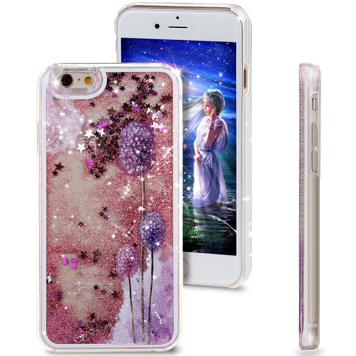 iPhone 6s case,iPhone 6 case, liujie Liquid, Cool Quicksand Moving-Stars Bling Glitter Floating Dynamic Flowing Case Liquid Cover for iPhone 6 (Three Flower-red)