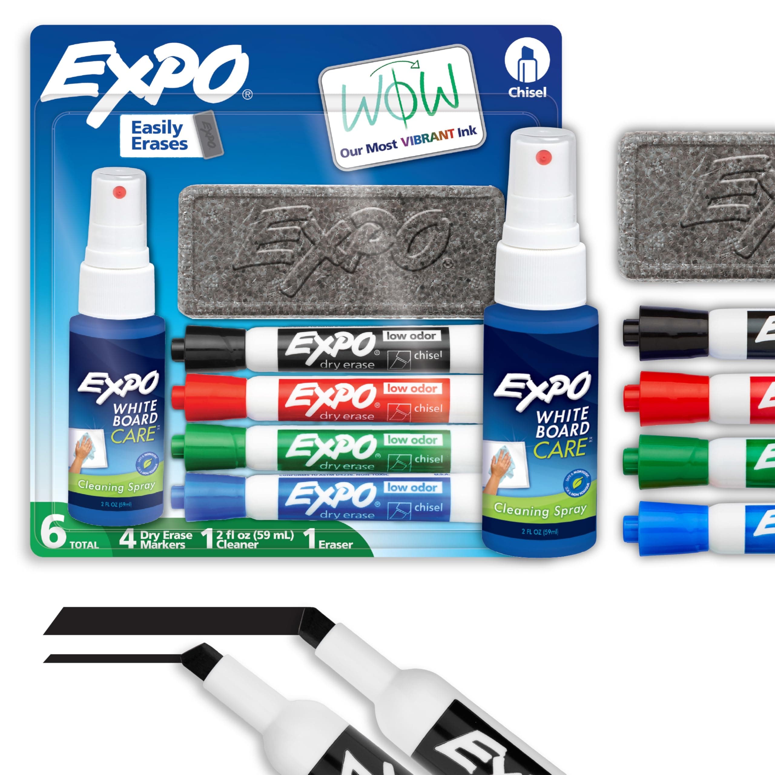 Expo 6-Piece Low Odor Dry Erase Chisel Point Tip Marker Starter Kit(80653), Multicolor