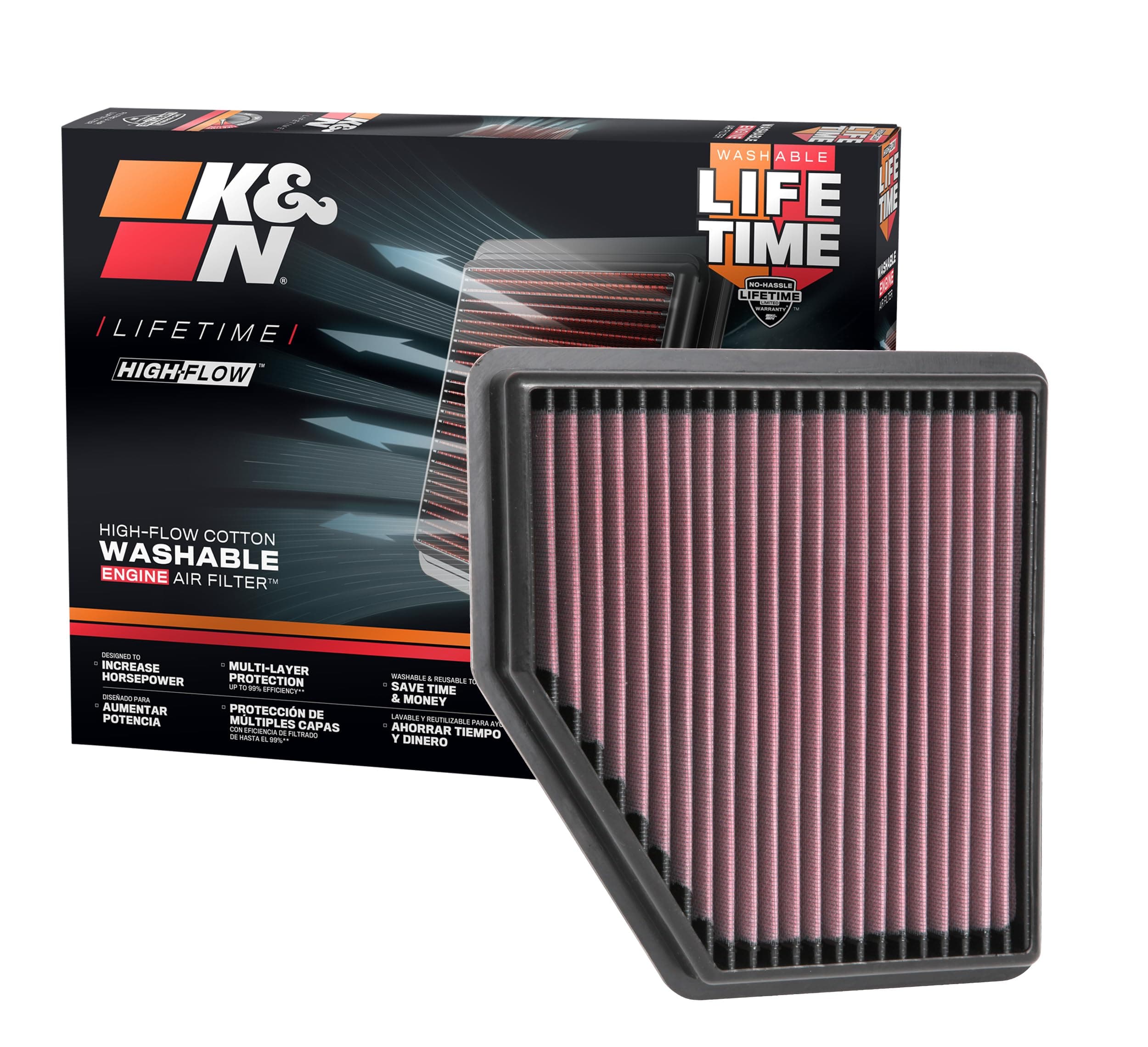 K&N High-Flow Original Lifetime Engine Air Filter: Increase Power: Premium, Washable: Compatible with 2019-2025 NISSAN: Altima, 33-5095