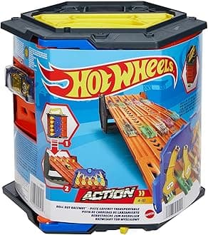 Track Builder Action, Roll Out Raceway, Track Set with 5 Lane Racetrack and Toy Storage Bucket, Includes 1 Toy Car, Toys for Ages 4 to 10, One Pack, HGK41