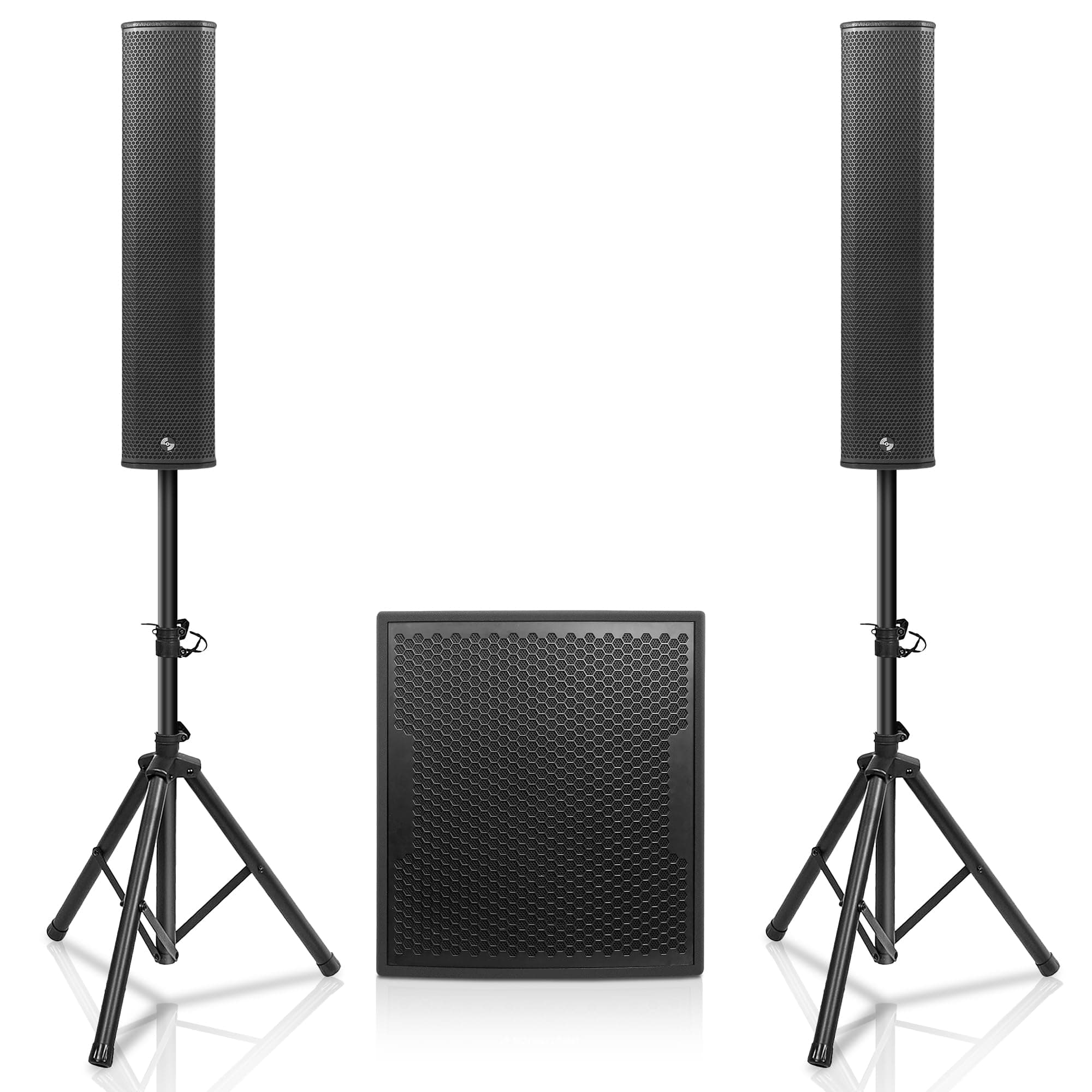CARPO Series 1700W Subwoofer and Line Array Speaker System with One Powered 18-inch Subwoofer, Two Passive Column Line Array Speakers, Birch Plywood, Black (PS-18SP6B2.1)