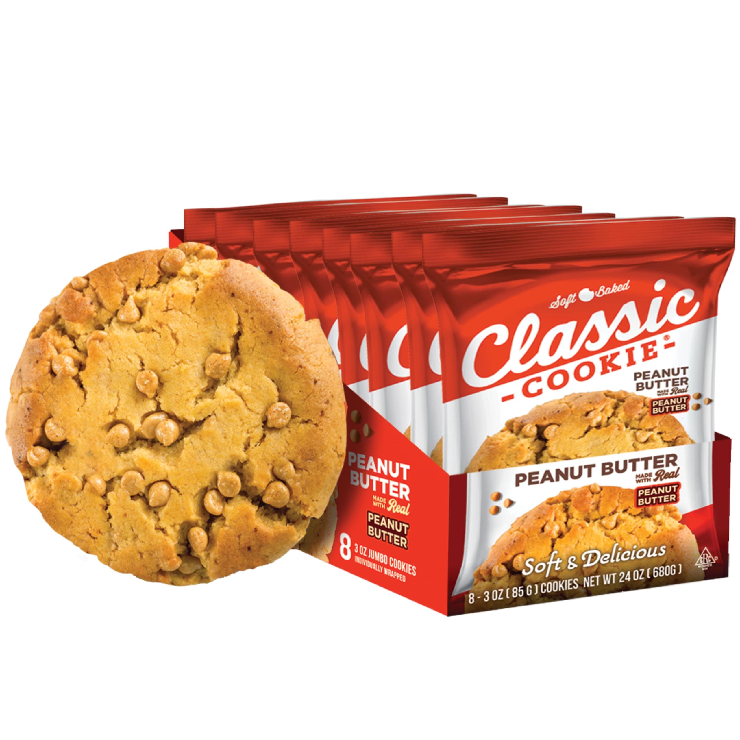 Soft Baked Cookie, Peanut Butter 3oz, 8 Count Pack