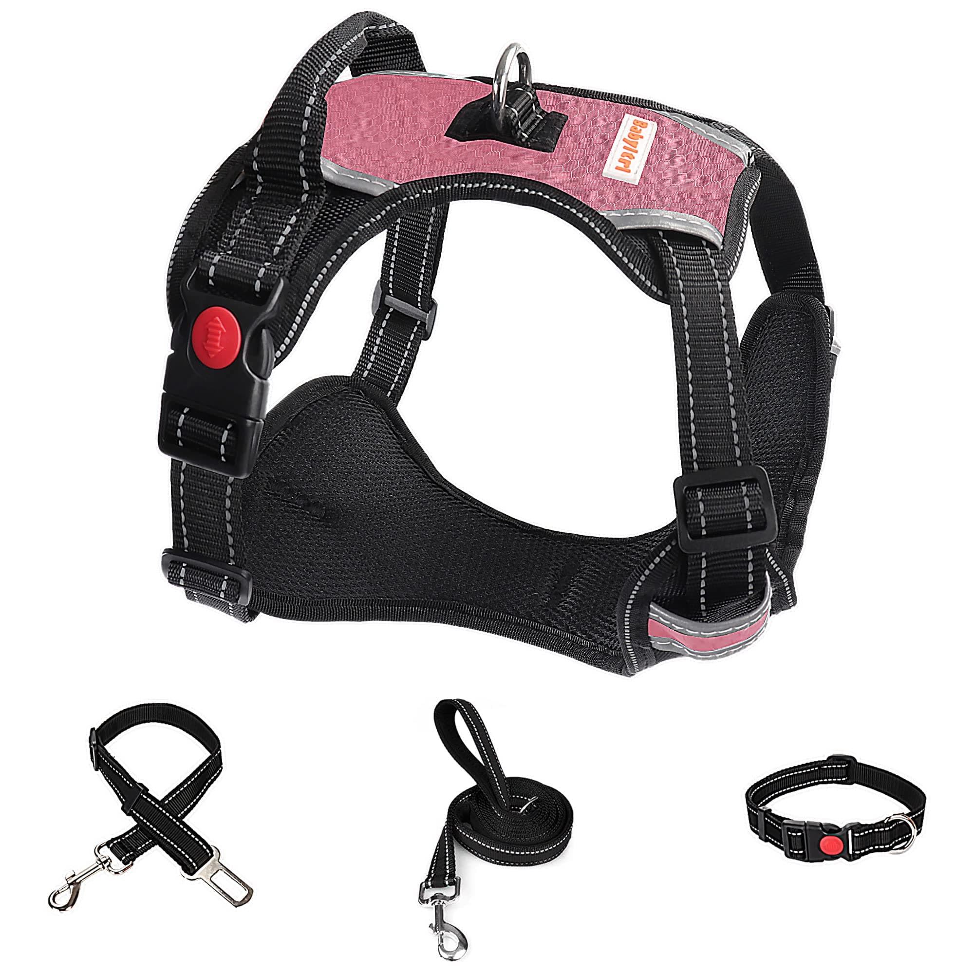 Big Dog Harness No Pull Adjustable Pet Reflective Oxford Soft Vest for Large Dogs Easy Control Harness (L, Pink)