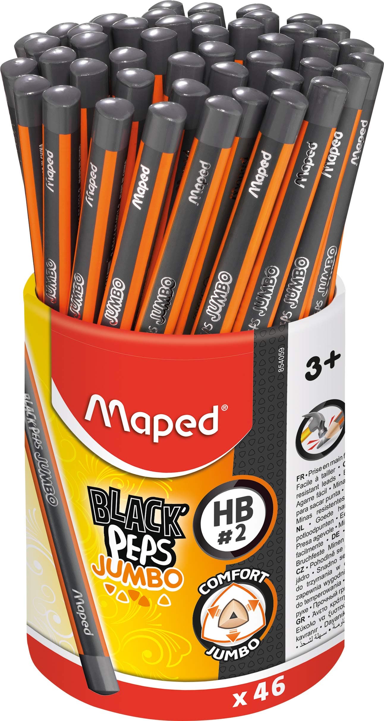 Maped Black'Peps Jumbo 854059 Graphite Pencils HB Triangular Black Pot of 46