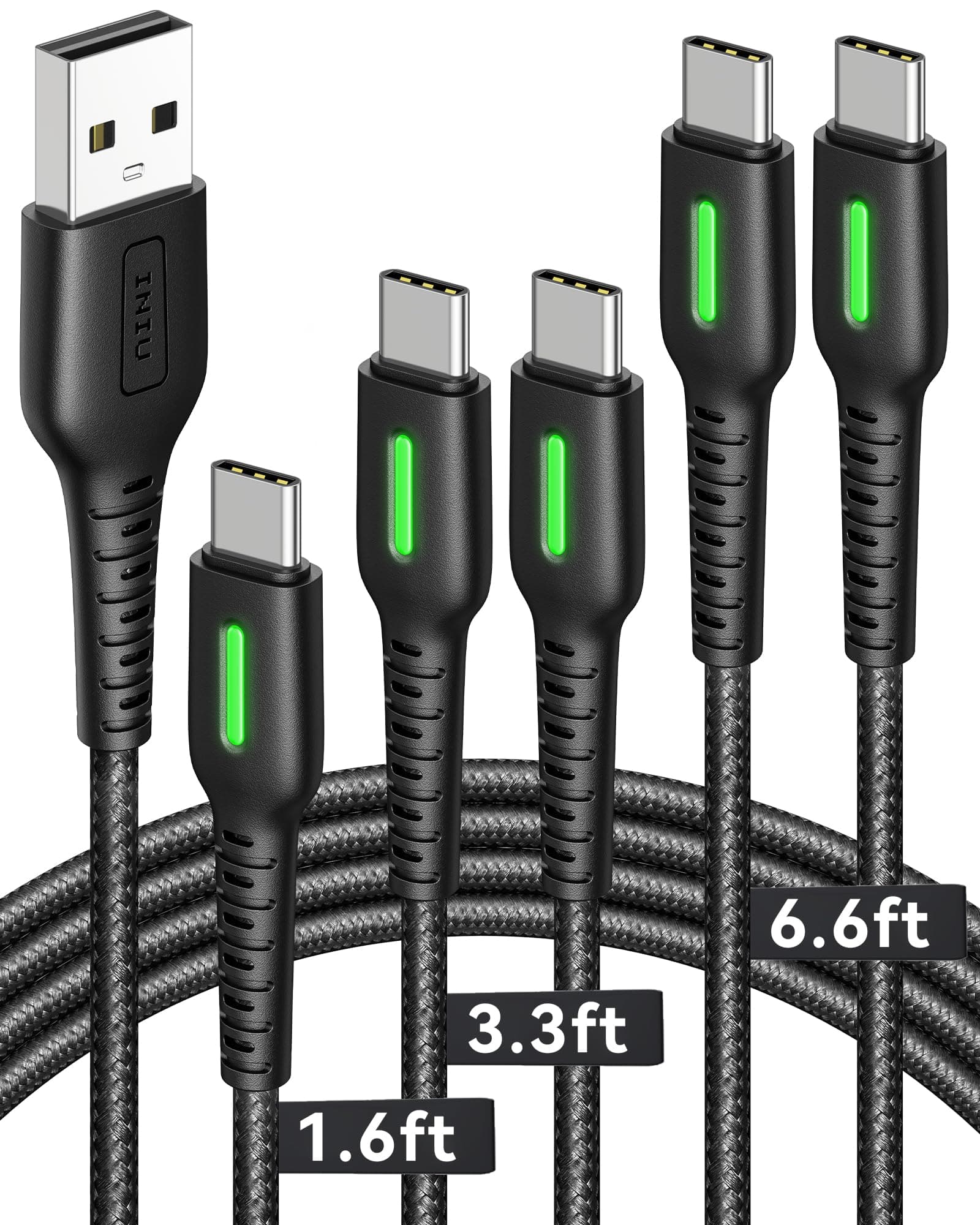 USB C Cable, [5 Pack 3.1A] QC 3.0 Fast Charging USB Type C Cable, (3.3+3.3+6+6+10ft) Nylon Braided Phone Charger USB-C Cable for Samsung Galaxy S20 S10 S9 S8 Plus Note 10 LG Google Pixel Moto etc