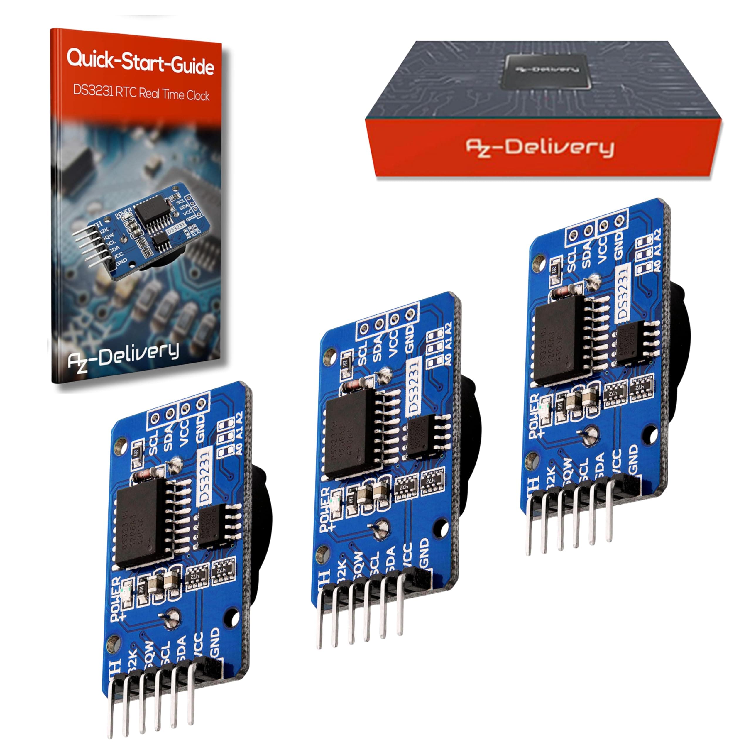 AZDelivery 3 x DS3231 RTC Real Time Clock I2C compatible with Arduino and Raspberry Pi including E-Book!