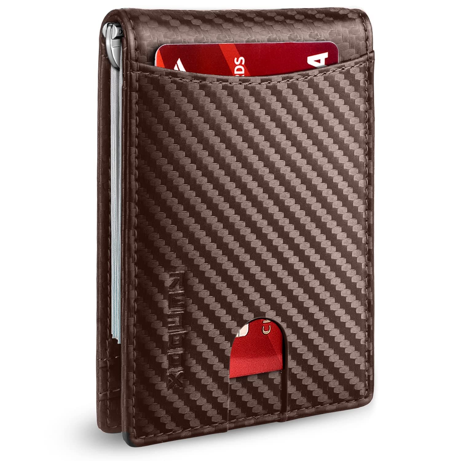 RUNBOX Genuine Leather Slim Wallet for Men RFID Blocking Bifold Minimalist Front Pocket Mens Wallet with Money Clip Thin Gift Box