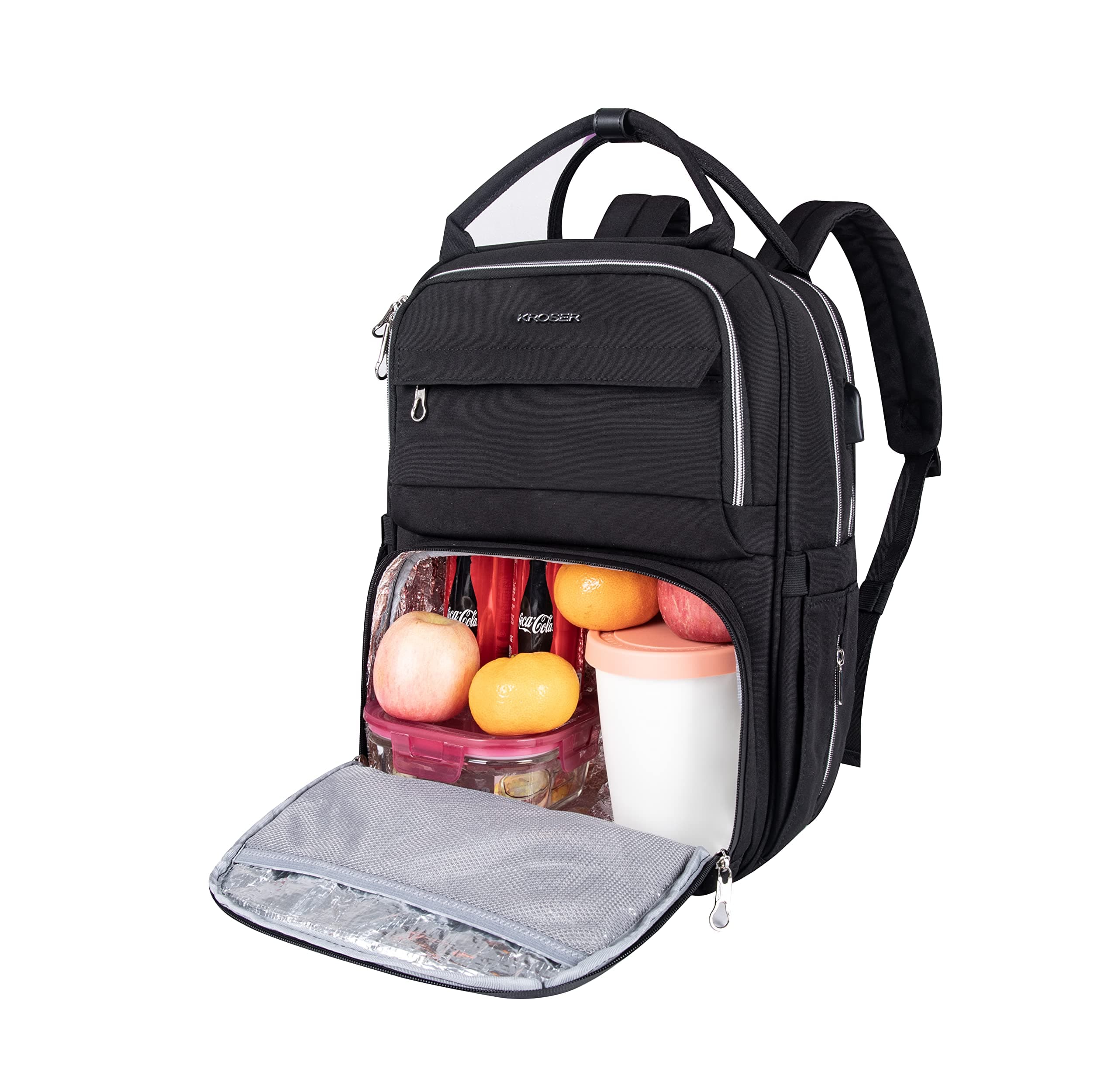 KROSER Lunch Backpack 15.6 Inch Laptop Backpack with USB Port Insulated Cooler Backpack for Men and Women, Outdoor Lunch Bag for School Work Hiking Beach Picnic Trip