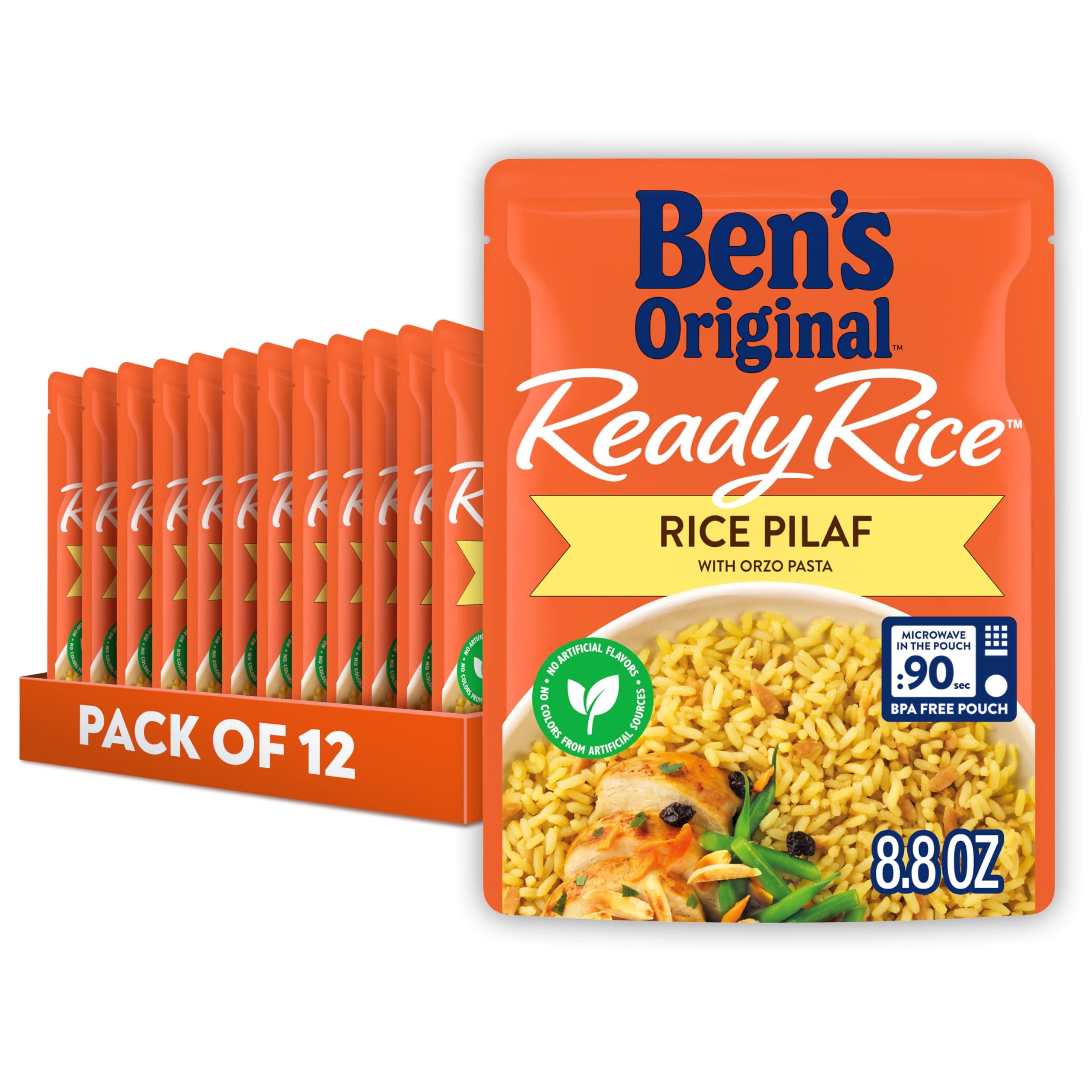Ready Rice Rice Pilaf Flavored Rice, Easy Dinner Side, 8.8 oz Pouch (Pack of 12)