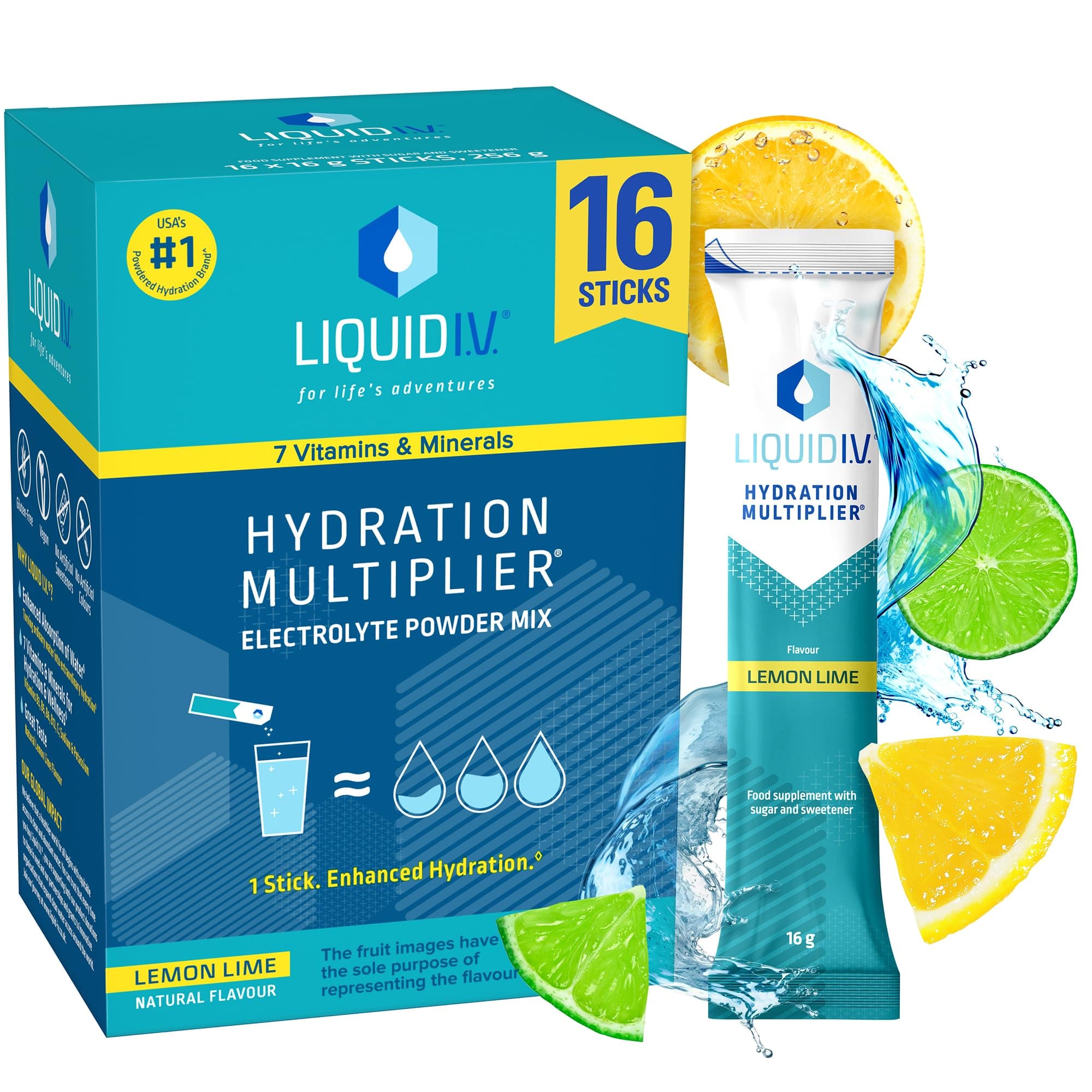 Liquid I.V. Hydration Multiplier, Electrolyte Drink Mix (Lemon Lime, 16 Count)