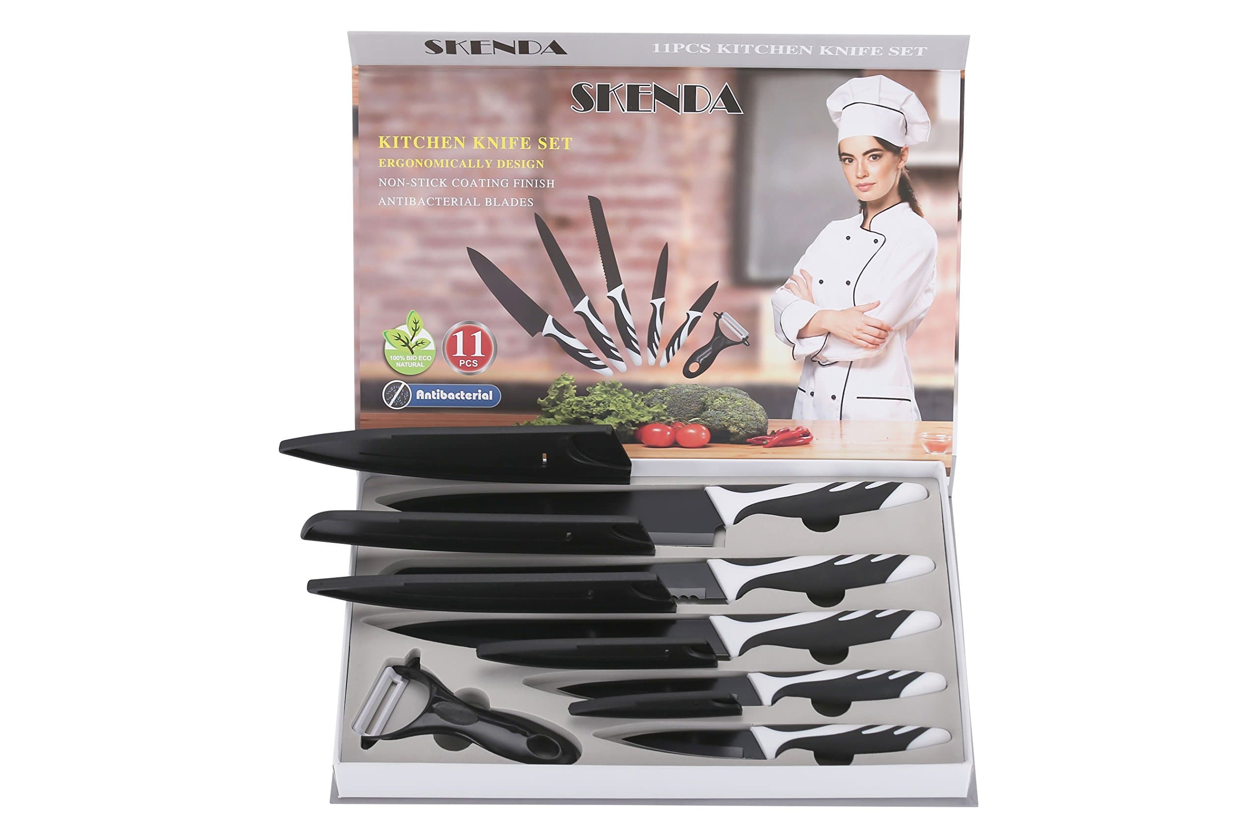Black Kitchen Knife Set With Covers 5 Professional Miracle Blade Knives Kitchen Set Includes Peller Chef, Bread, Carving, Paring, Utility All Sharp Knifes Kitchen Ready for cooking. Drawer Knife Set