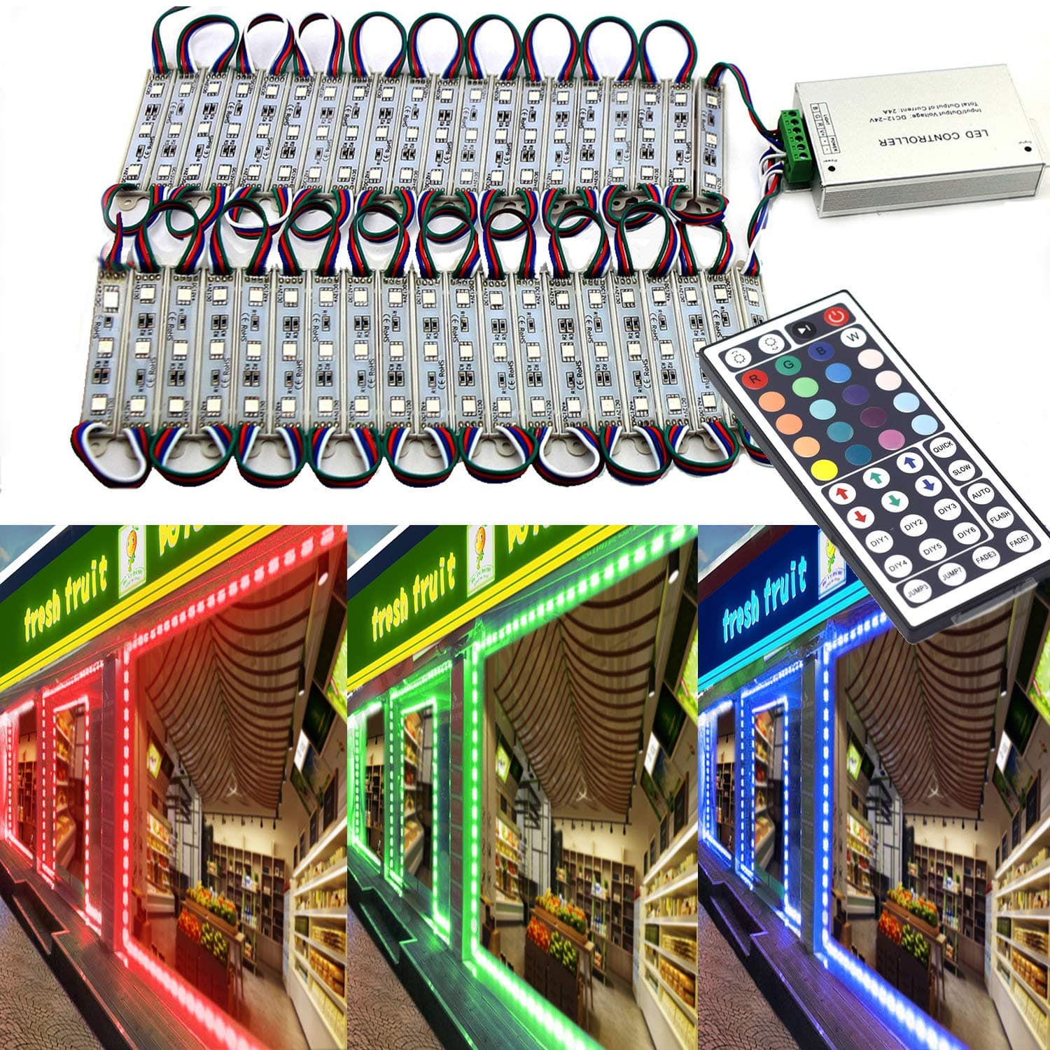 Storefront Light 20 Ft RGB Store Front Lights 40 Pieces Module LED Lights,2 Set 5050 SMD 120 LED Module Window Strip Light for Letter Advertising Signs