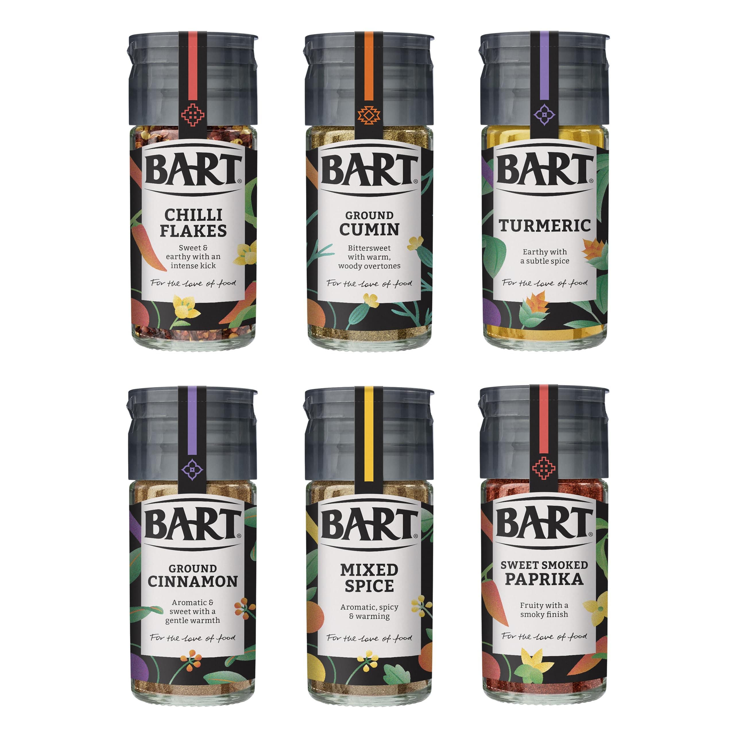 BART Essential Spices Bundle - Including Chilli Flakes, Turmeric, Ground Cumin & Cinnamon, Sweet Smoked Paprika & Mixed Spice (Bulk Buy Pack of 6)