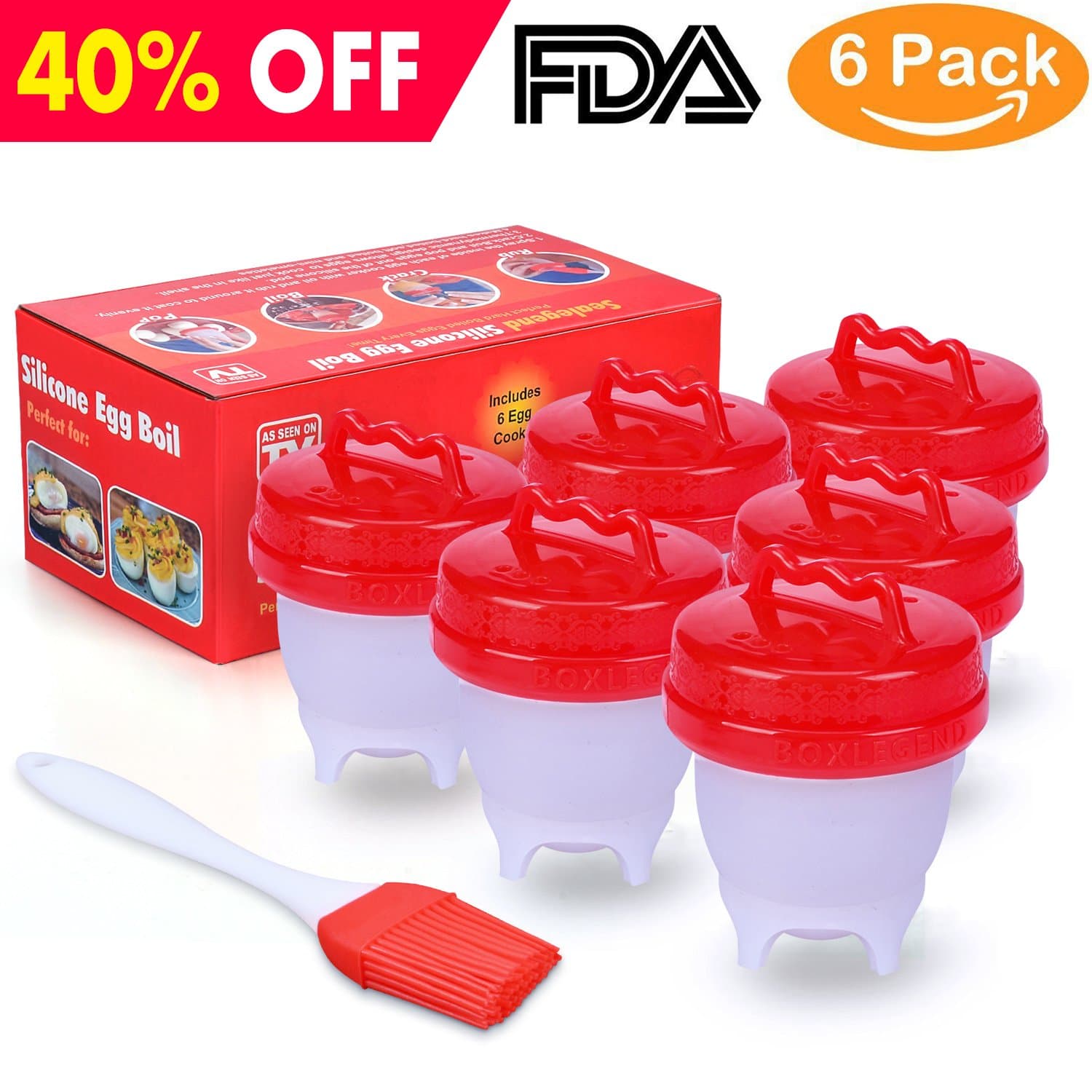 BoxLegend Egg Cooker Cups Hard Boiled Egg Maker Nonstick Silicone Eggs Boiler Cookers Without Egg Shell -Upgrade 6 Packs